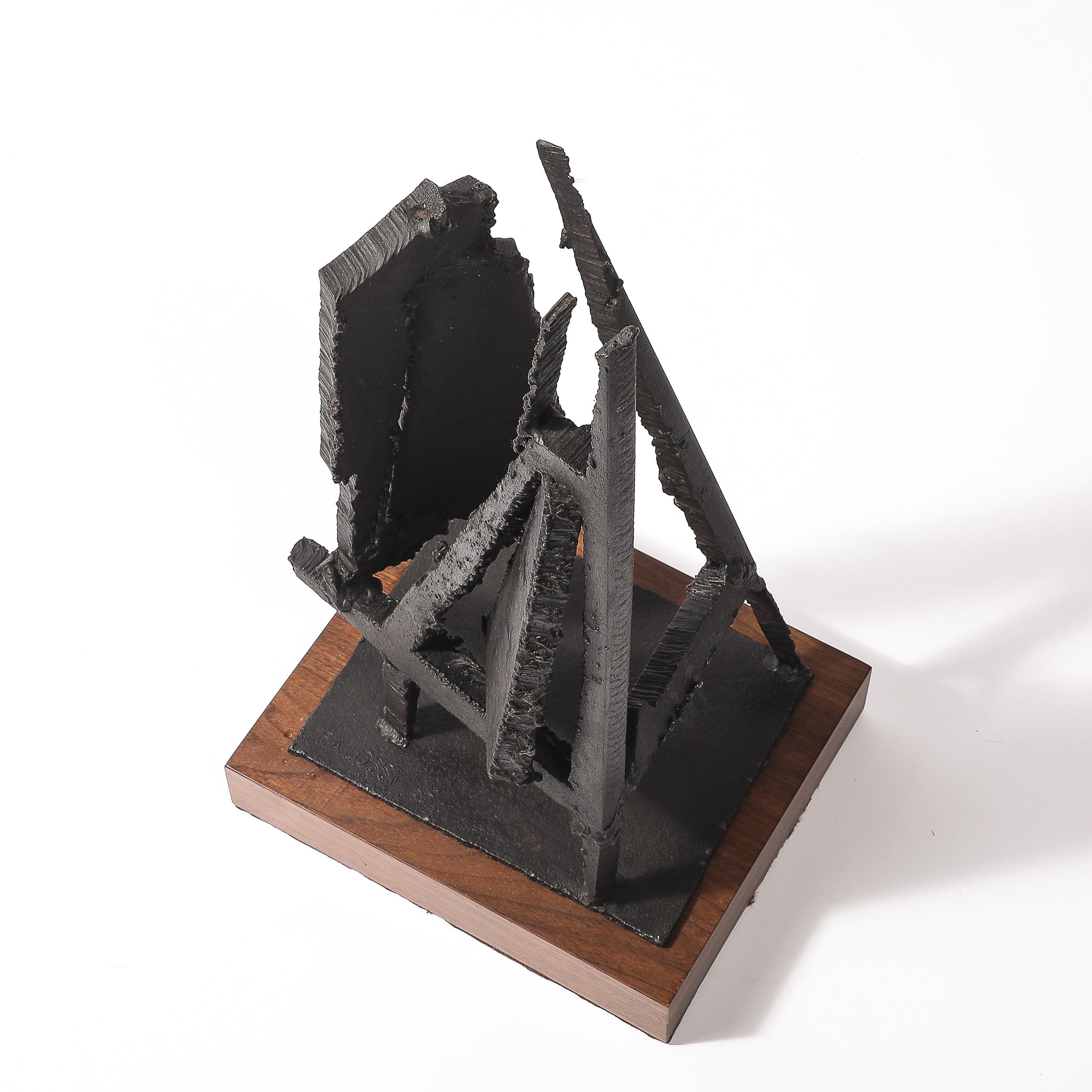Mid-Century Torch Cut Steel Brutalist Sculpture on Walnut signée John Balossi en vente 6