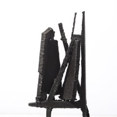 Mid-Century Torch Cut Steel Brutalist Sculpture on Walnut signée John Balossi