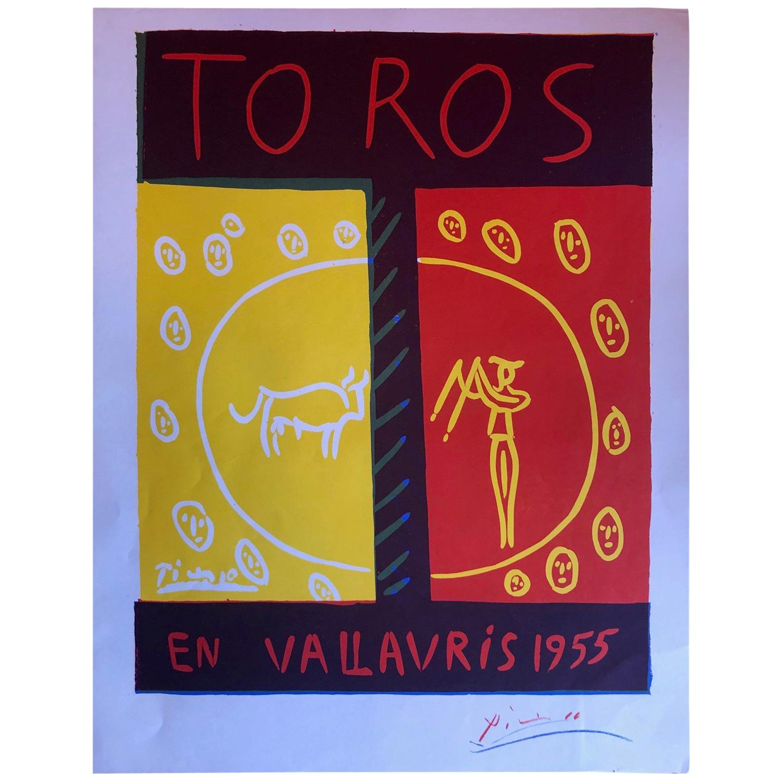 Midcentury "Toros en Vallauris" Poster by Pablo Picasso, 1955