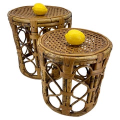 Midcentury Tortoise Bamboo Rattan Round Nesting Tables
