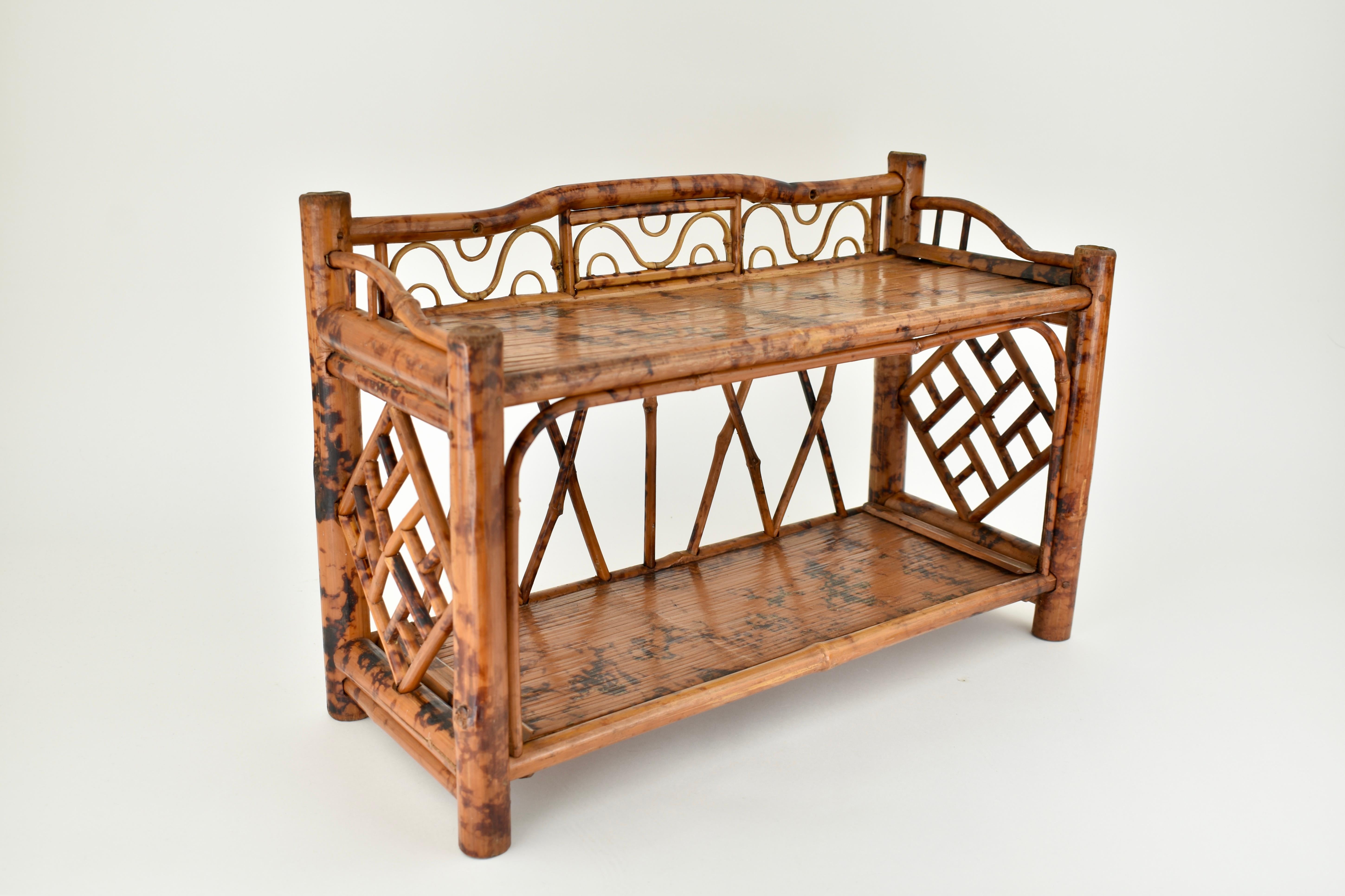 Asian Mid Century Tortoise Bamboo Wall Shelf