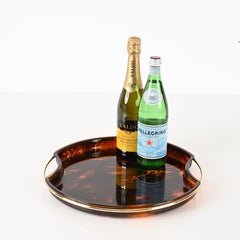 Mid-Century Tortoiseshell Lucite and Brass Serving Tray by Guzzini, Italy 1970s