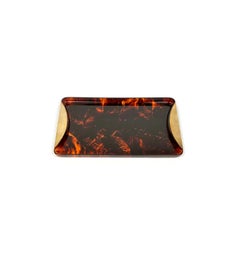 Mid-Century Tortoiseshell Lucite & Brass Serving Tray by Guzzini, Italy 1970s