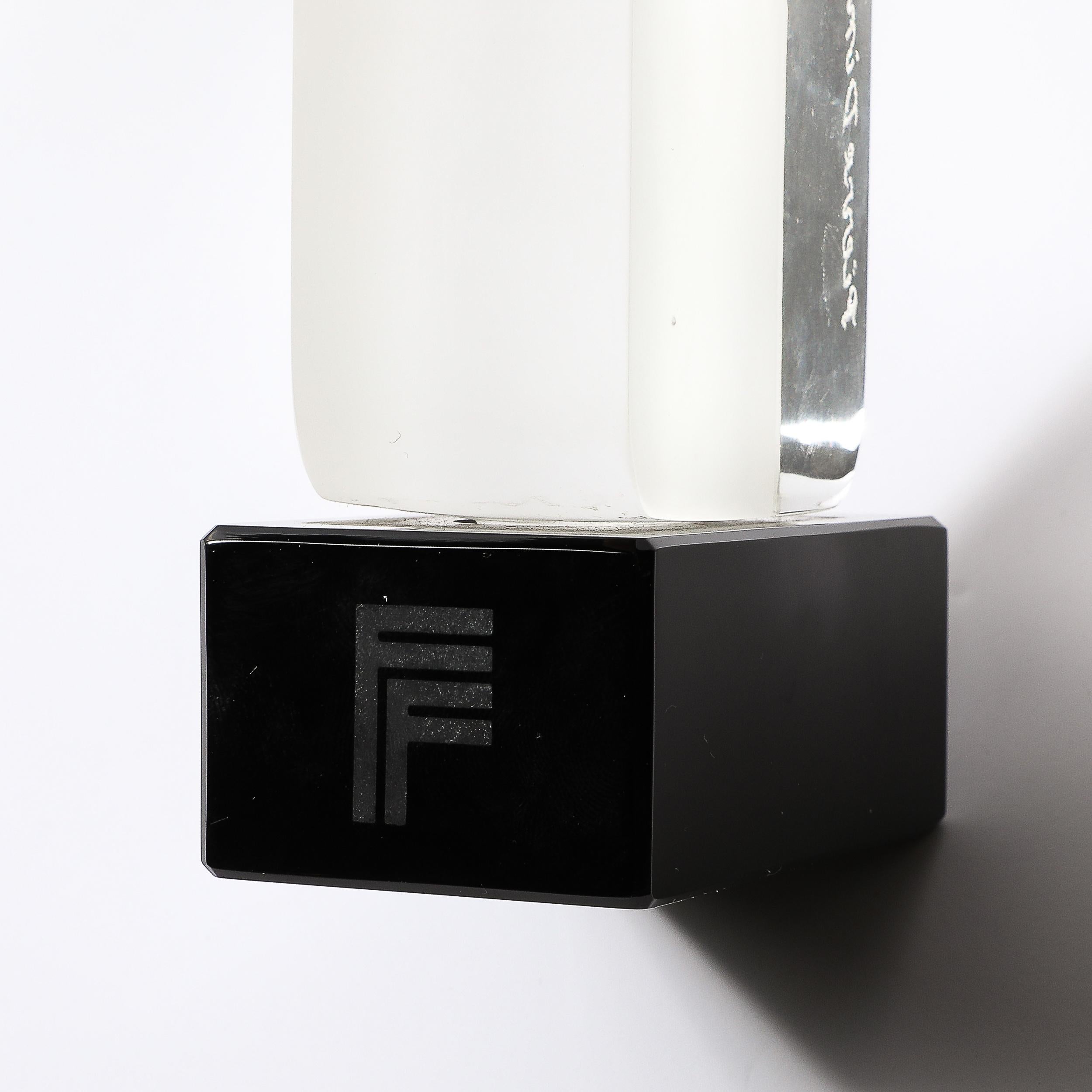 Mid-Century Totem Form Sculpture in Glass W/ Lacquered Base Signed Pierre Dinand For Sale 7