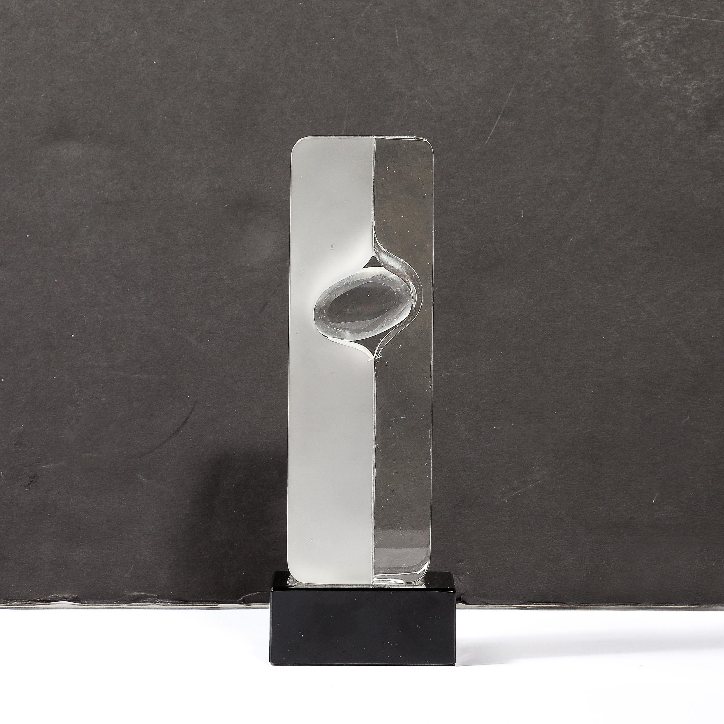 Mid-Century Totem Form Sculpture in Glass W/ Lacquered Base Signed Pierre Dinand For Sale 8