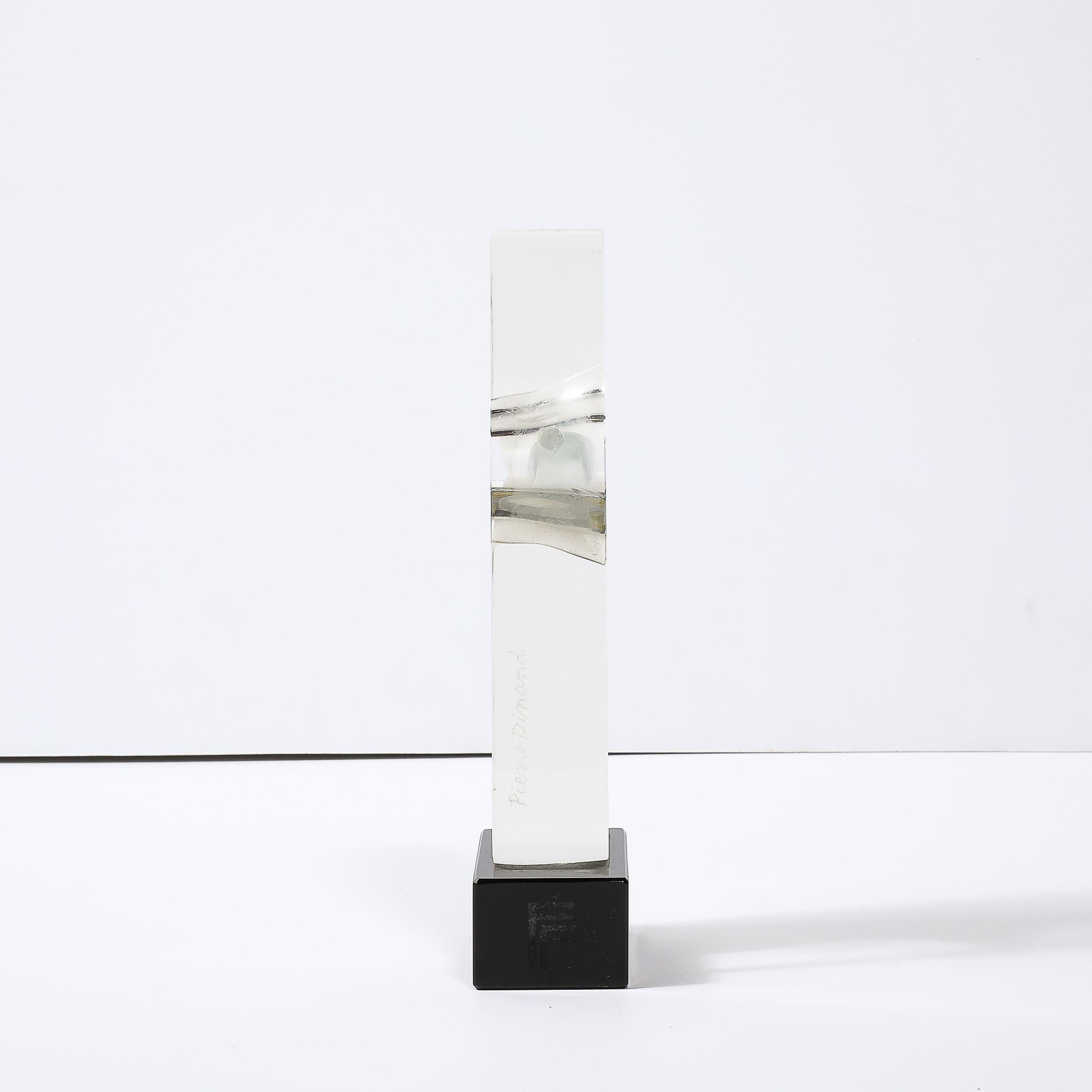Mid-Century Modern Mid-Century Totem Form Sculpture in Glass W/ Lacquered Base Signed Pierre Dinand For Sale
