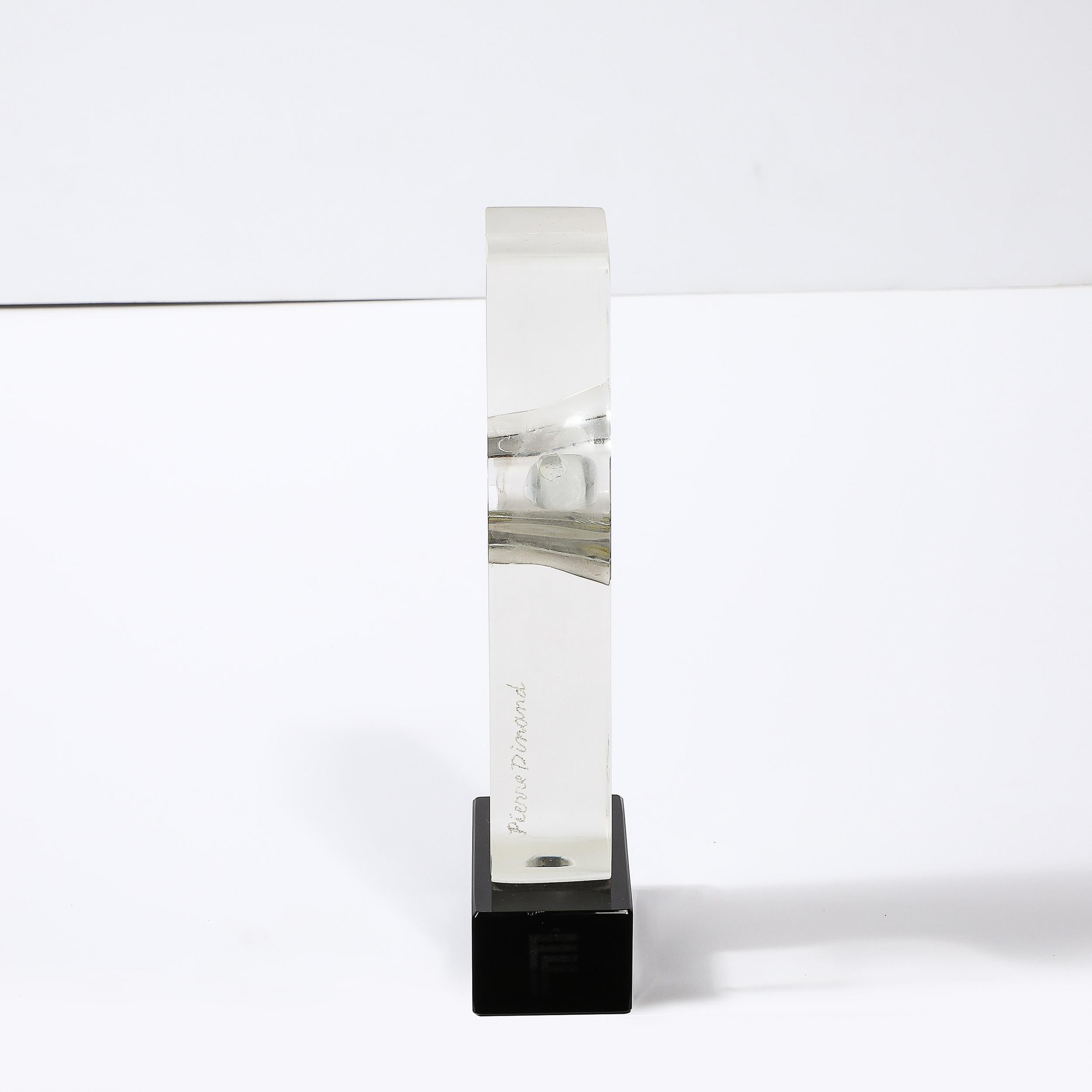 Late 20th Century Mid-Century Totem Form Sculpture in Glass W/ Lacquered Base Signed Pierre Dinand For Sale