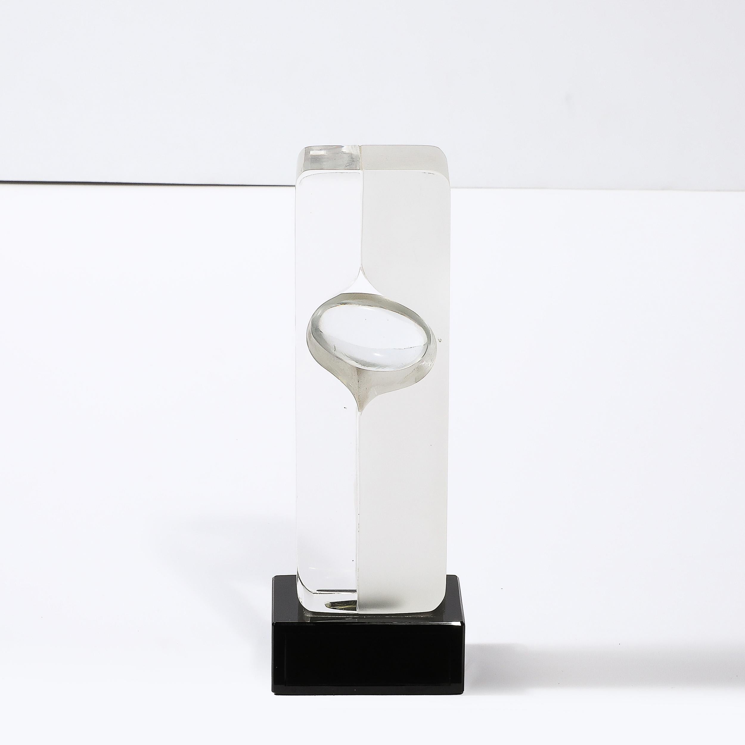 Mid-Century Totem Form Sculpture in Glass W/ Lacquered Base Signed Pierre Dinand For Sale 2