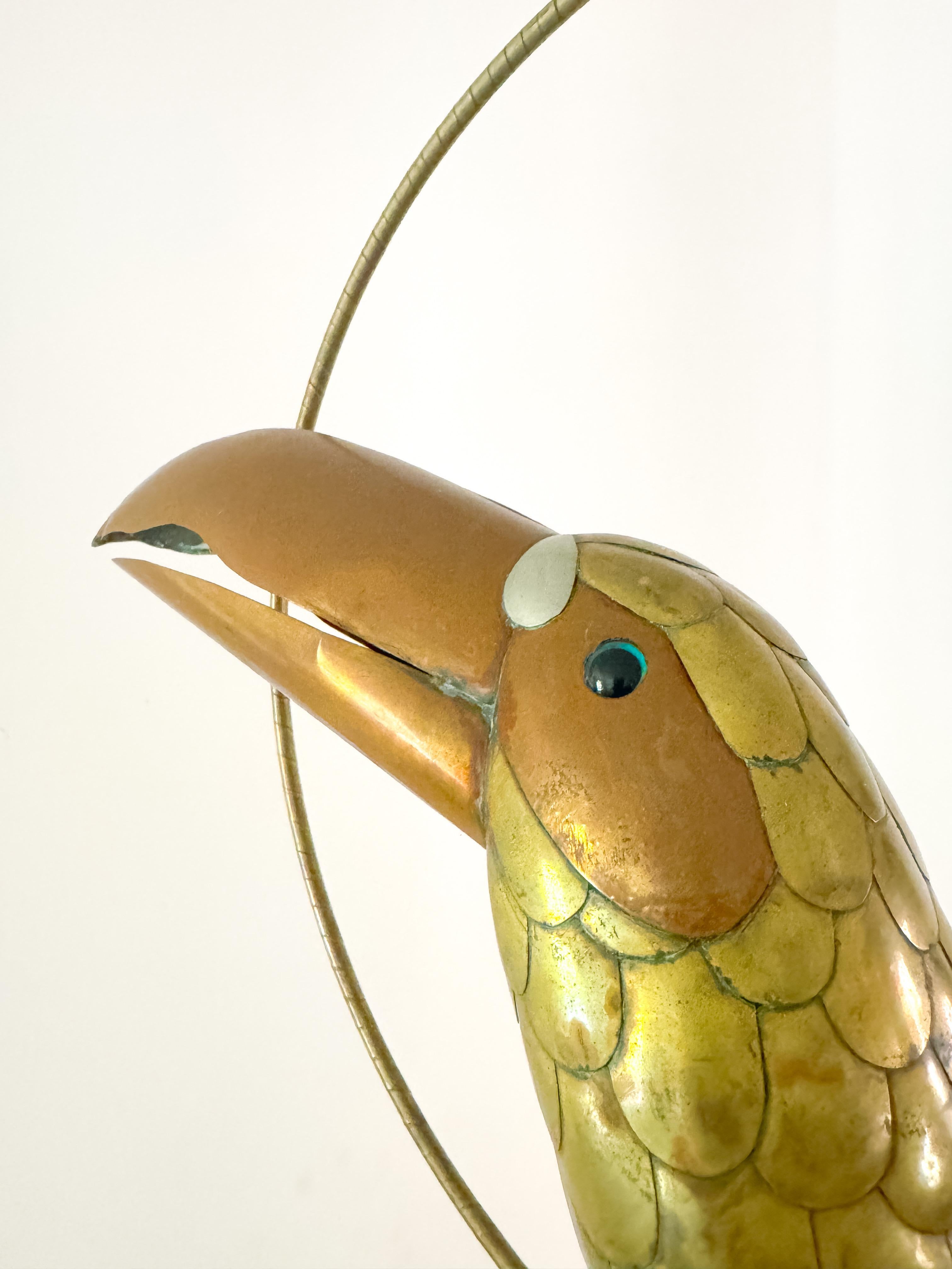 Mid Century Toucan Sculpture in the Style of Sergio Bustamante Mixed Metals 1970 For Sale 3