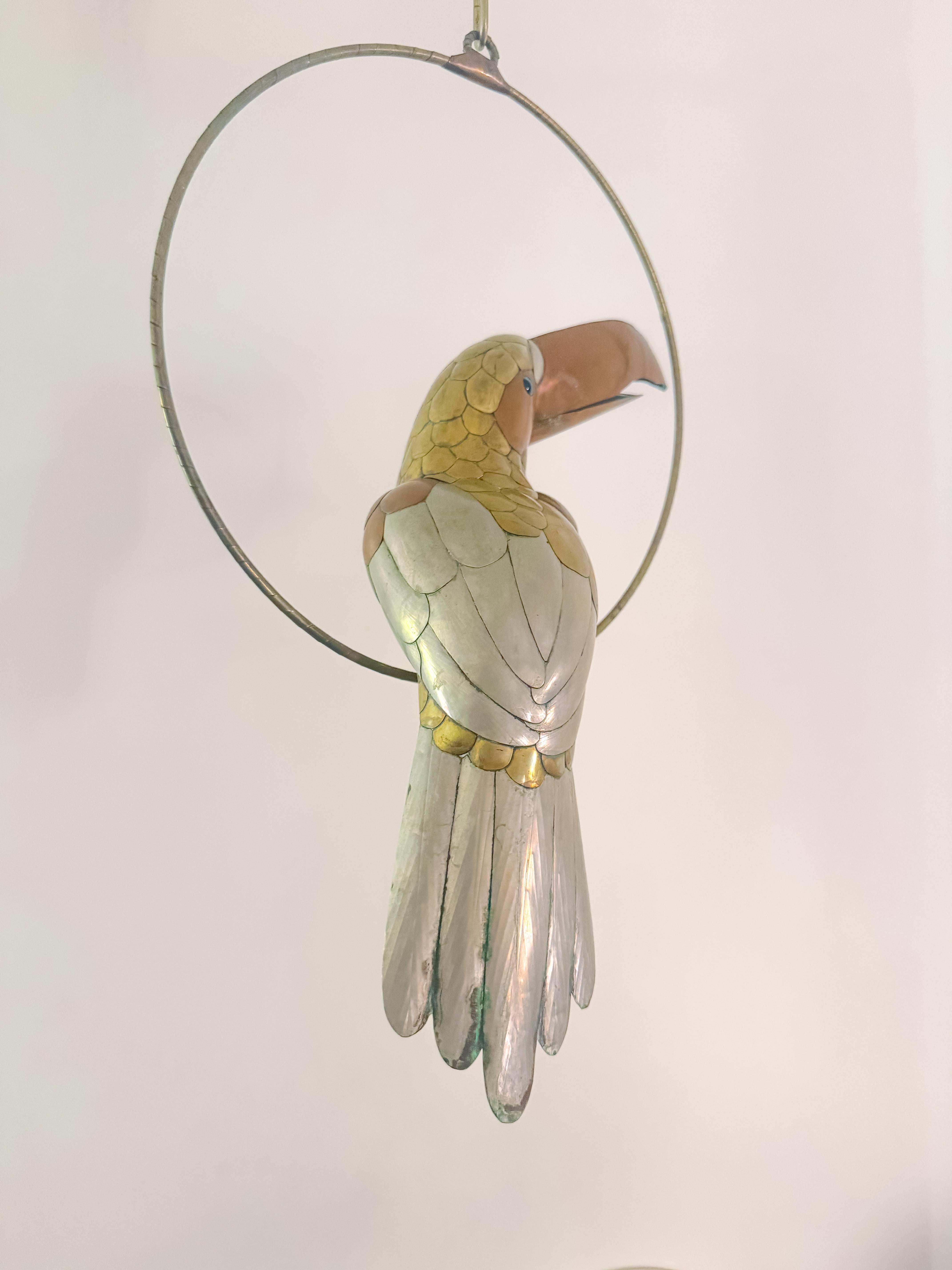 Mid-Century Modern Mid Century Toucan Sculpture in the Style of Sergio Bustamante Mixed Metals 1970 For Sale