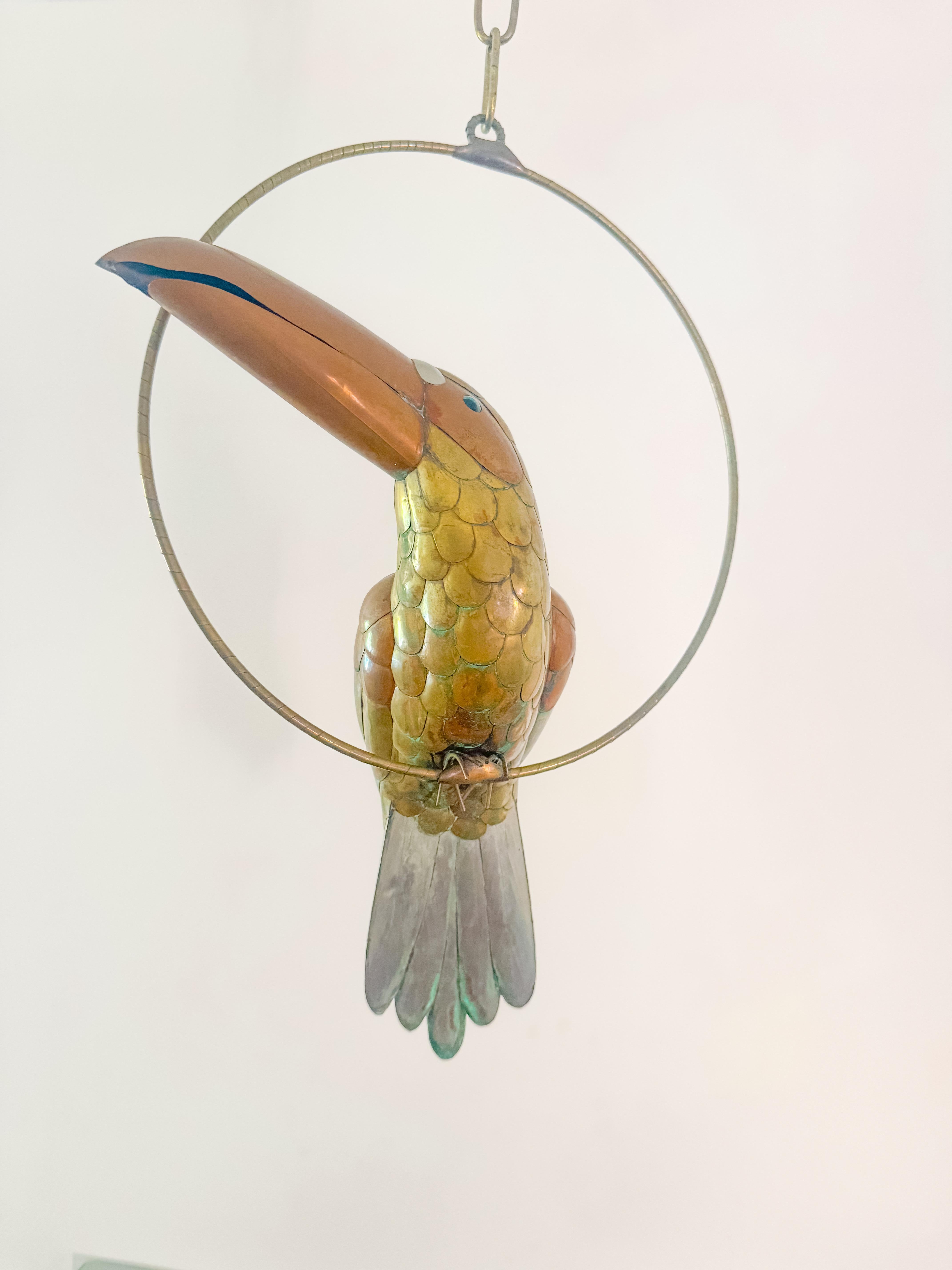 Hand-Crafted Mid Century Toucan Sculpture in the Style of Sergio Bustamante Mixed Metals 1970 For Sale