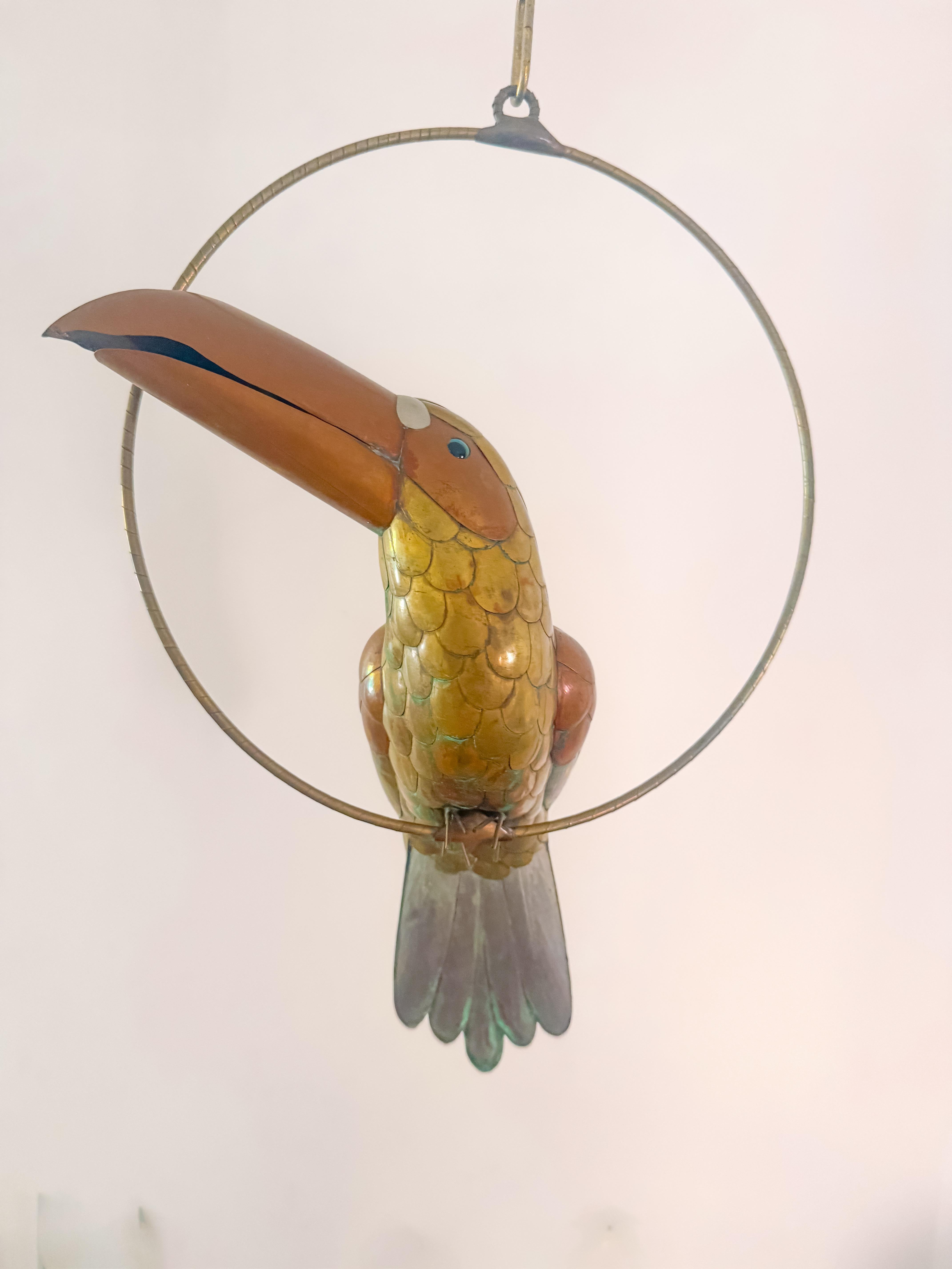 Mid Century Toucan Sculpture in the Style of Sergio Bustamante Mixed Metals 1970 In Good Condition For Sale In Toronto, CA