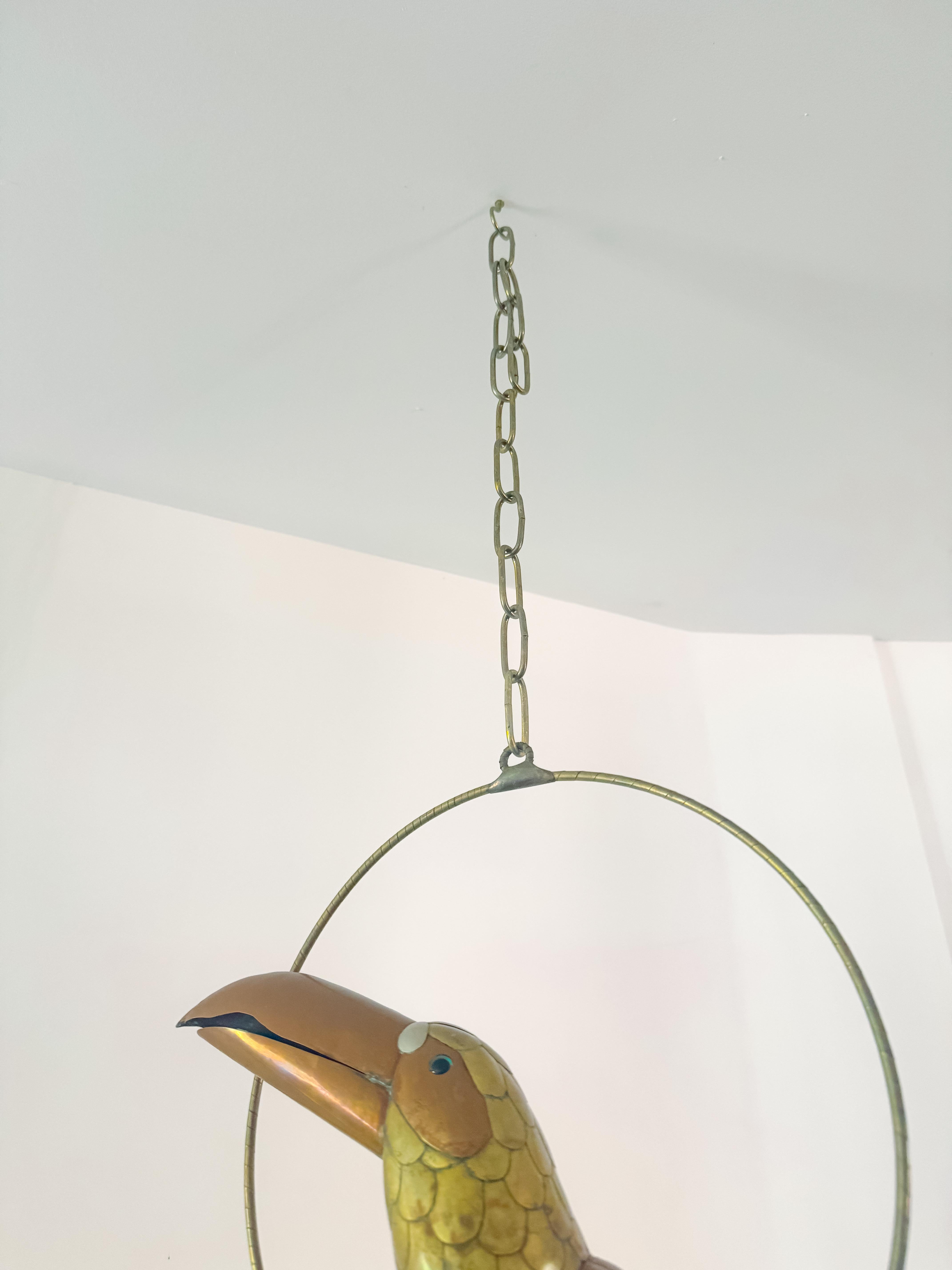 Brass Mid Century Toucan Sculpture in the Style of Sergio Bustamante Mixed Metals 1970 For Sale