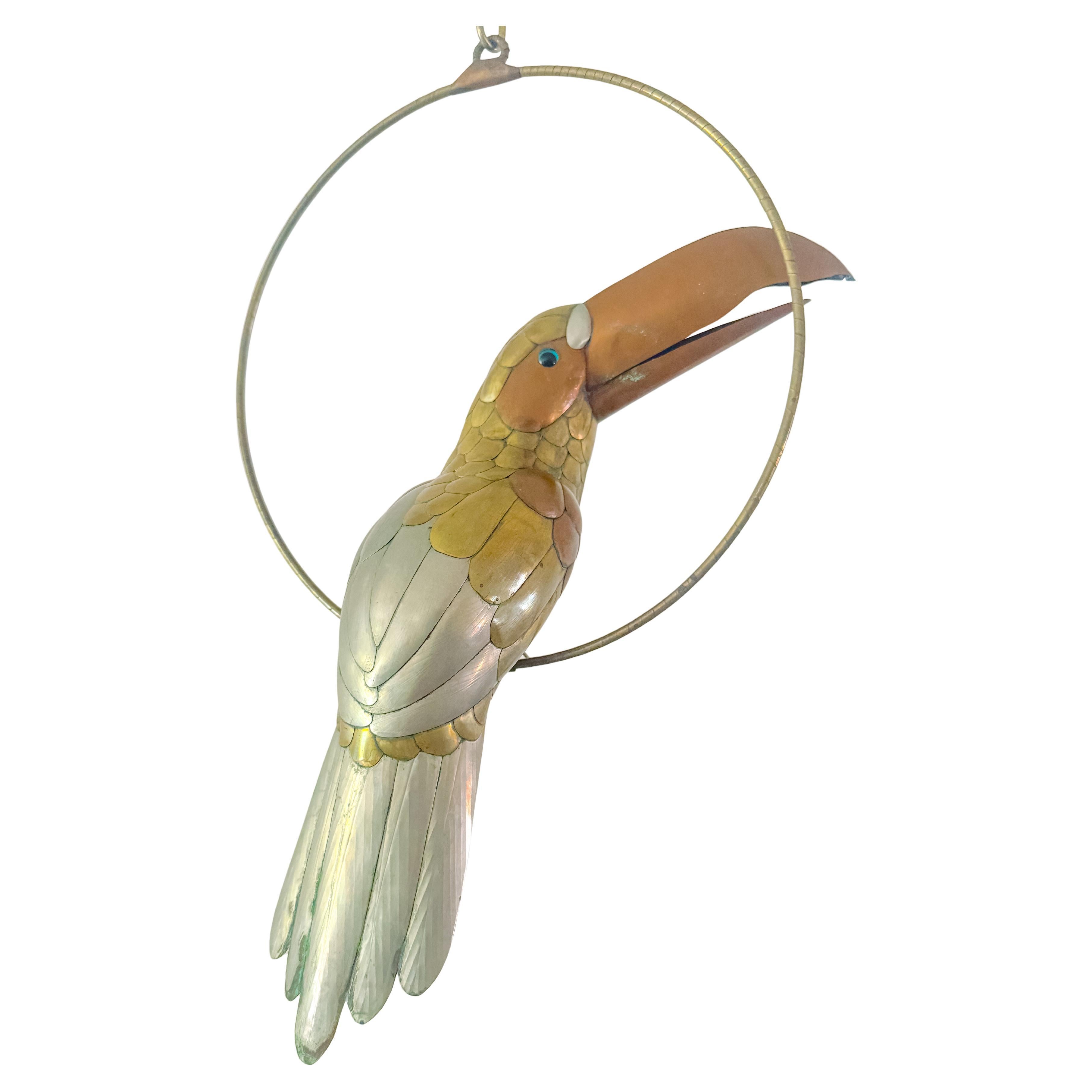 Mid Century Toucan Sculpture in the Style of Sergio Bustamante Mixed Metals 1970 For Sale