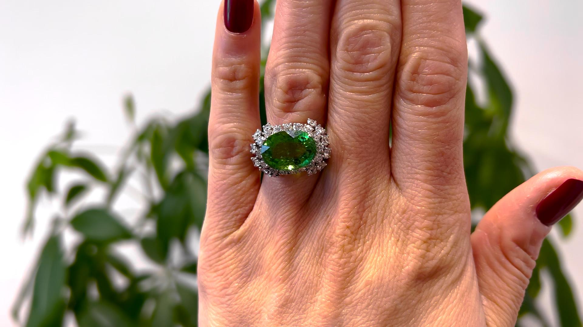 Mixed Cut Mid Century Tourmaline Diamond 18k White Gold Cocktail Ring For Sale