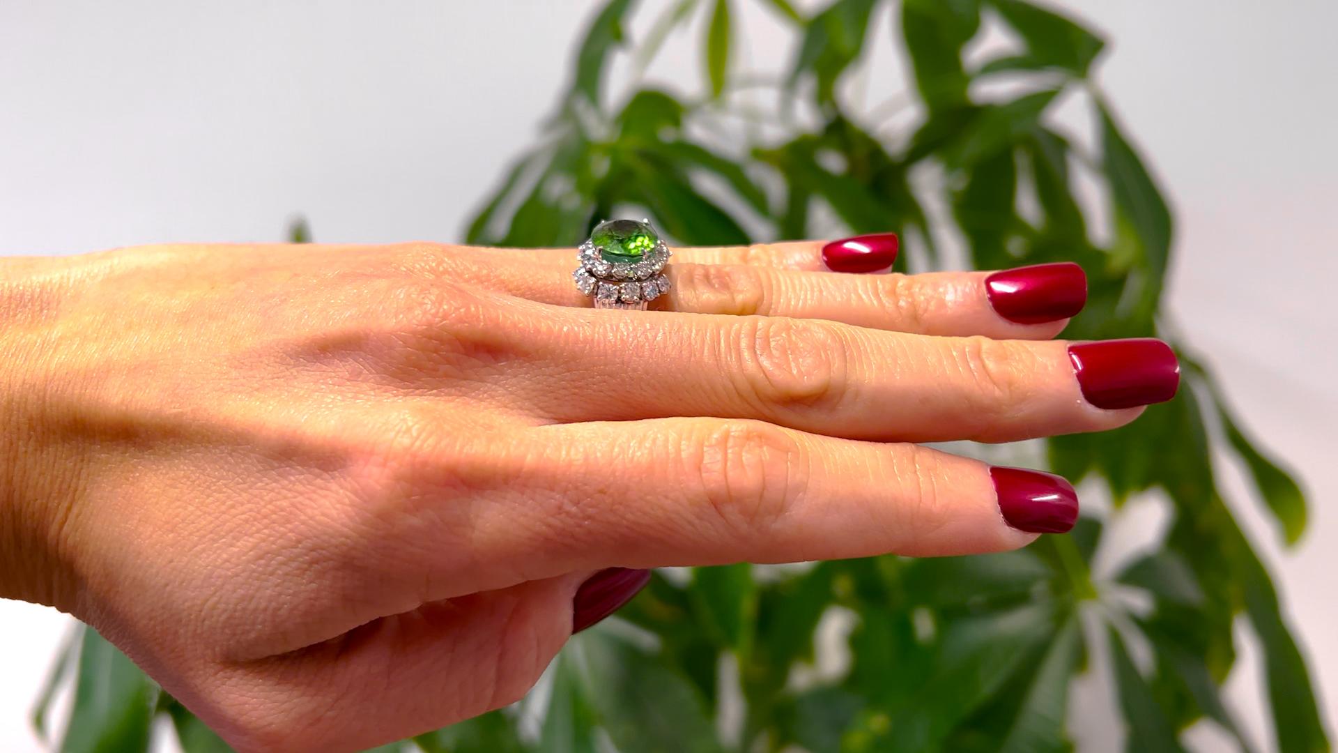 Mid Century Tourmaline Diamond 18k White Gold Cocktail Ring In Good Condition For Sale In Beverly Hills, CA