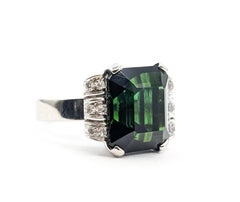 Anello da cocktail con tormalina e diamanti in oro bianco 18 carati, risalente alla metà del secolo scorso