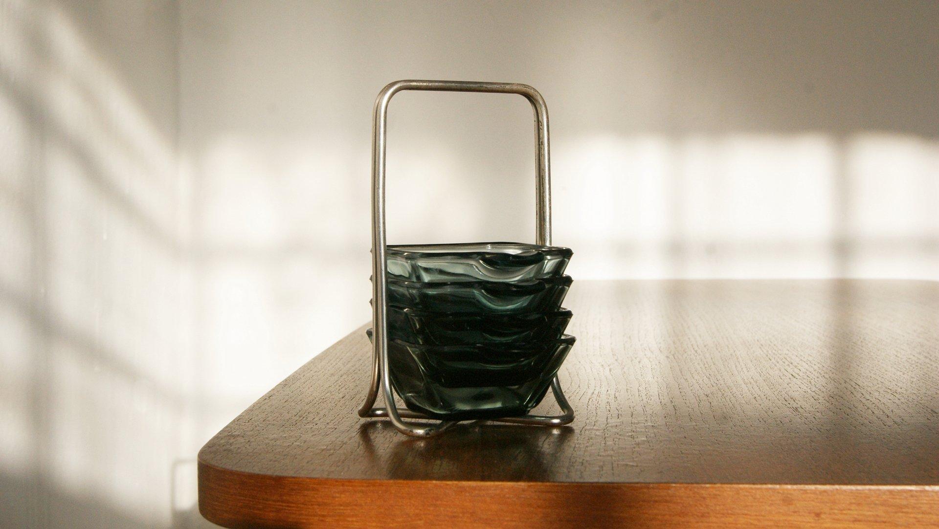 Mid-Century Modern Mid-Century Tourmaline Glass Ashtray by Wilhelm Wagenfeld for WMF For Sale