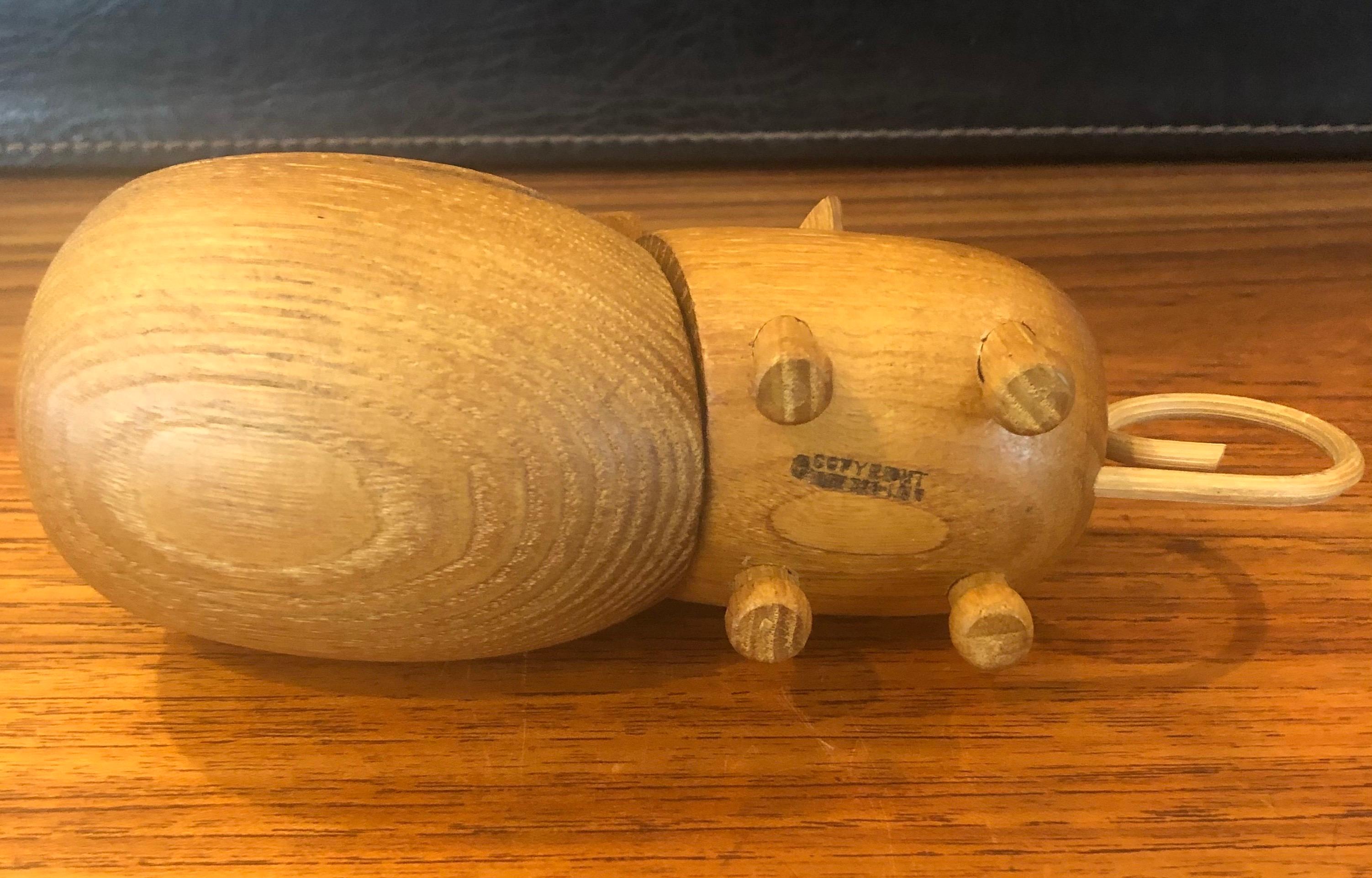 Oak Midcentury Toy Hippo Trinket Box in the Style of Kay Bojesen for Zoo-Line