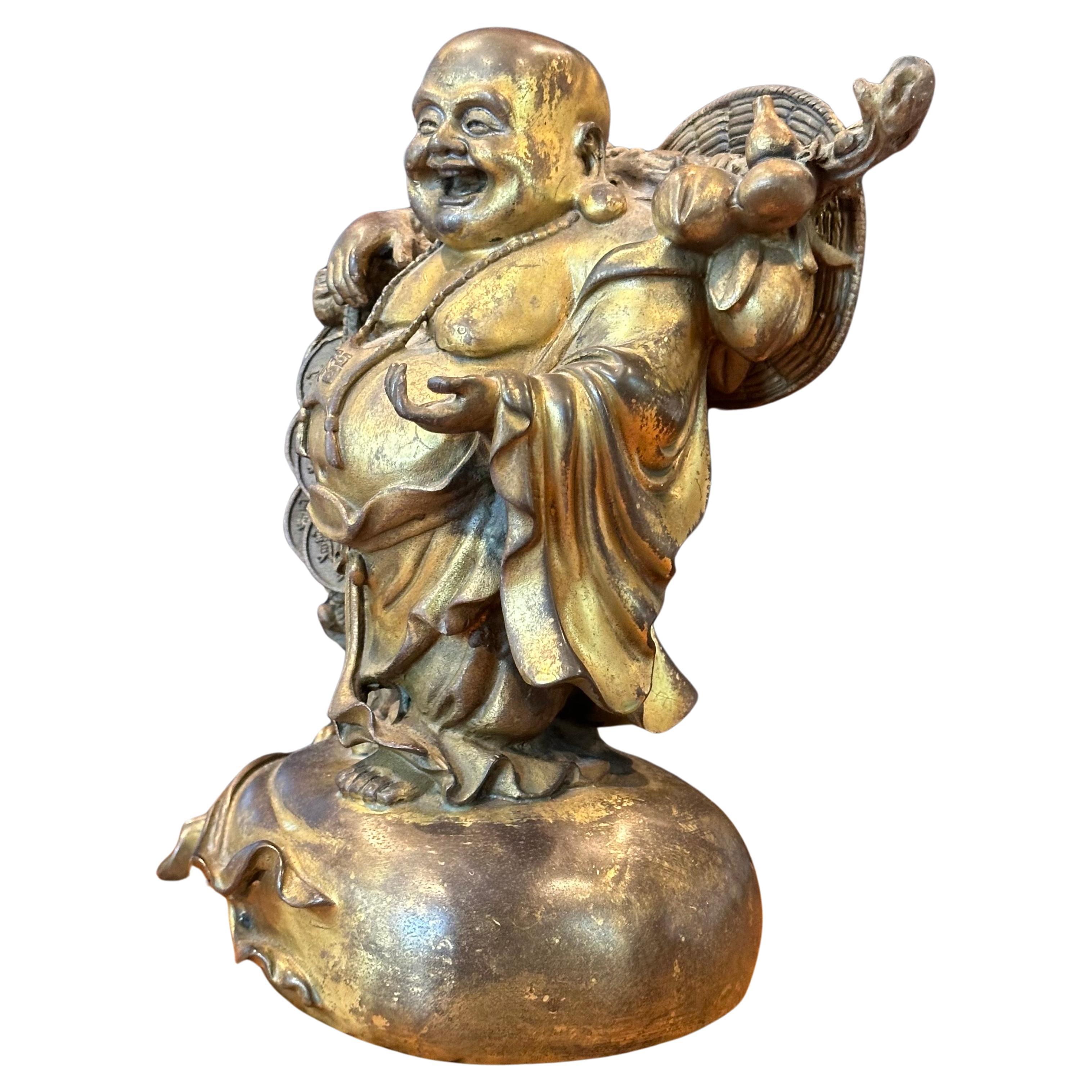 Americano Scultura tradizionale in bronzo di metà secolo Hotei / 