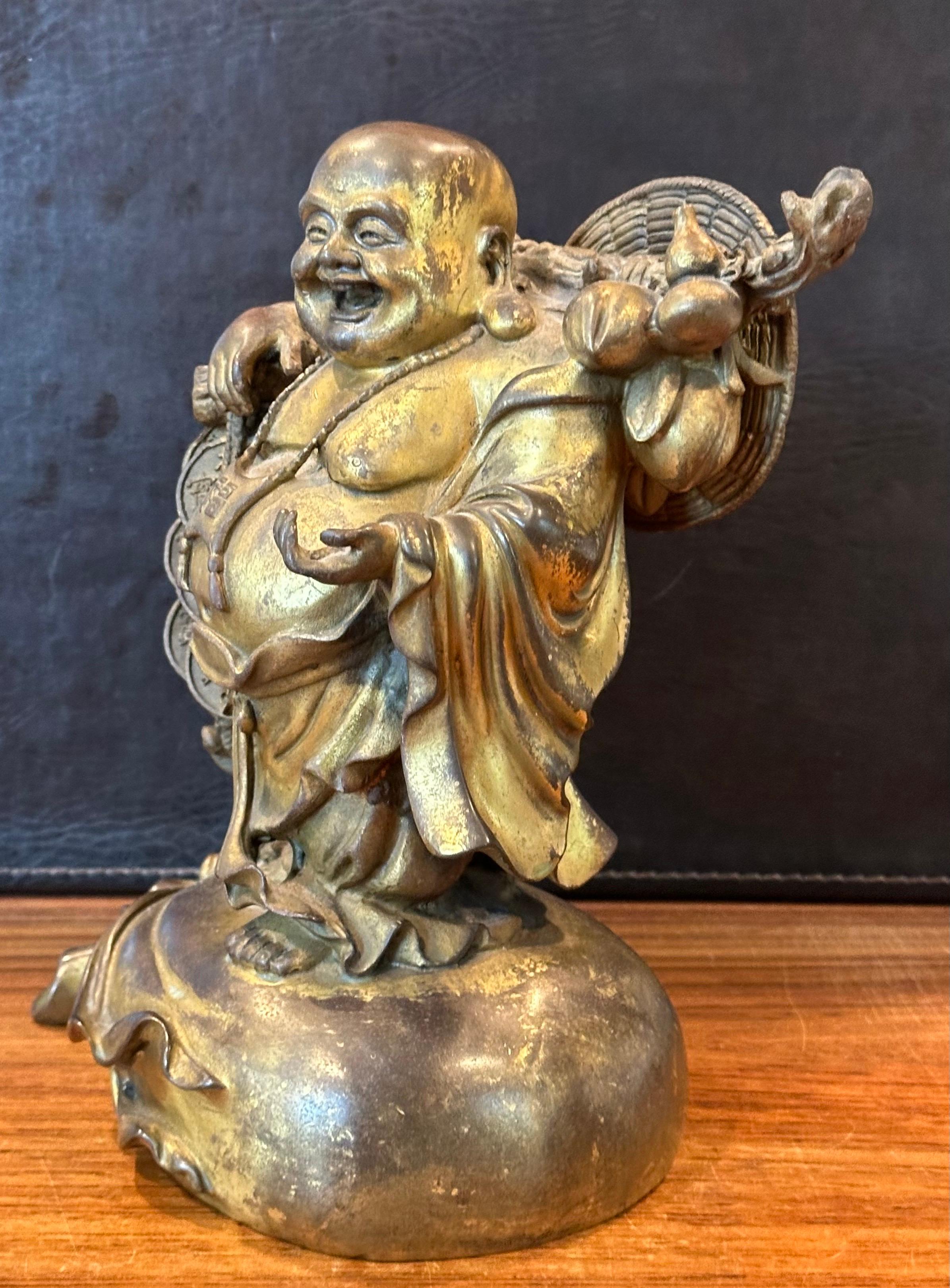 XX secolo Scultura tradizionale in bronzo di metà secolo Hotei / 