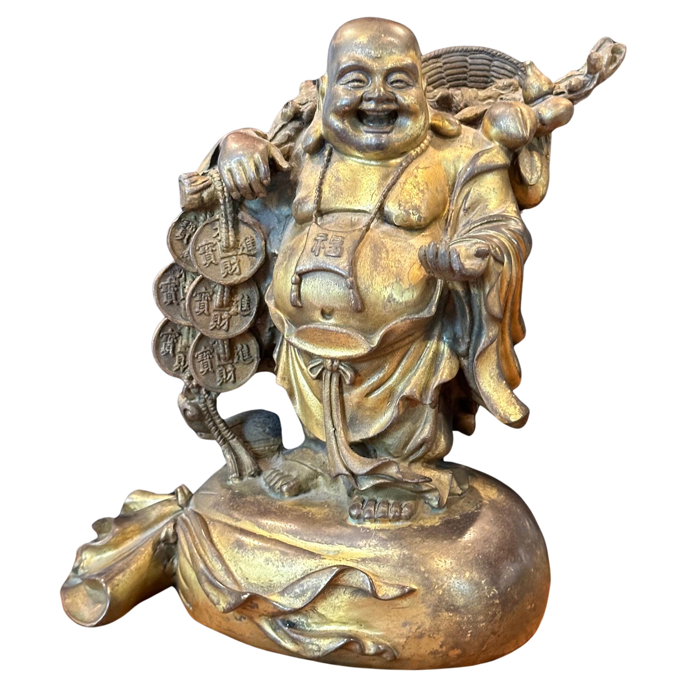 Scultura tradizionale in bronzo di metà secolo Hotei / "Buddha felice", monaco errante