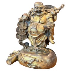 Escultura de bronce tradicional de mediados de siglo Hotei / "Buda feliz" Monje errante