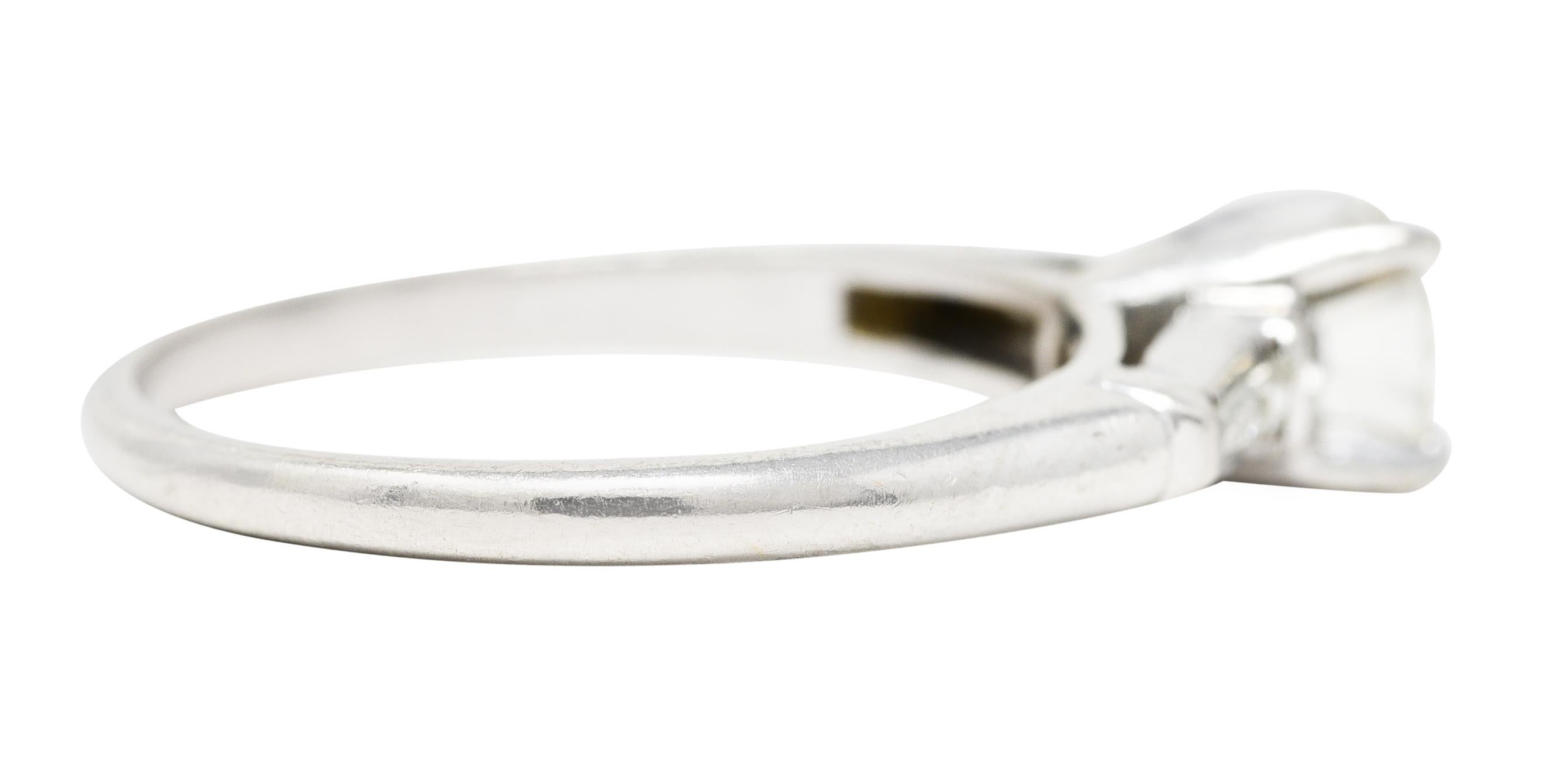 Retro Mid-Century Transitional Cut 0.89 Carat Diamond Platinum Engagement Ring  For Sale