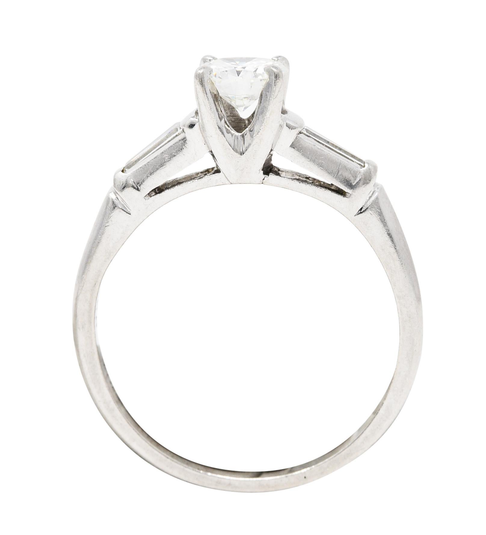 Mid-Century Transitional Cut 0.89 Carat Diamond Platinum Engagement Ring  For Sale 2