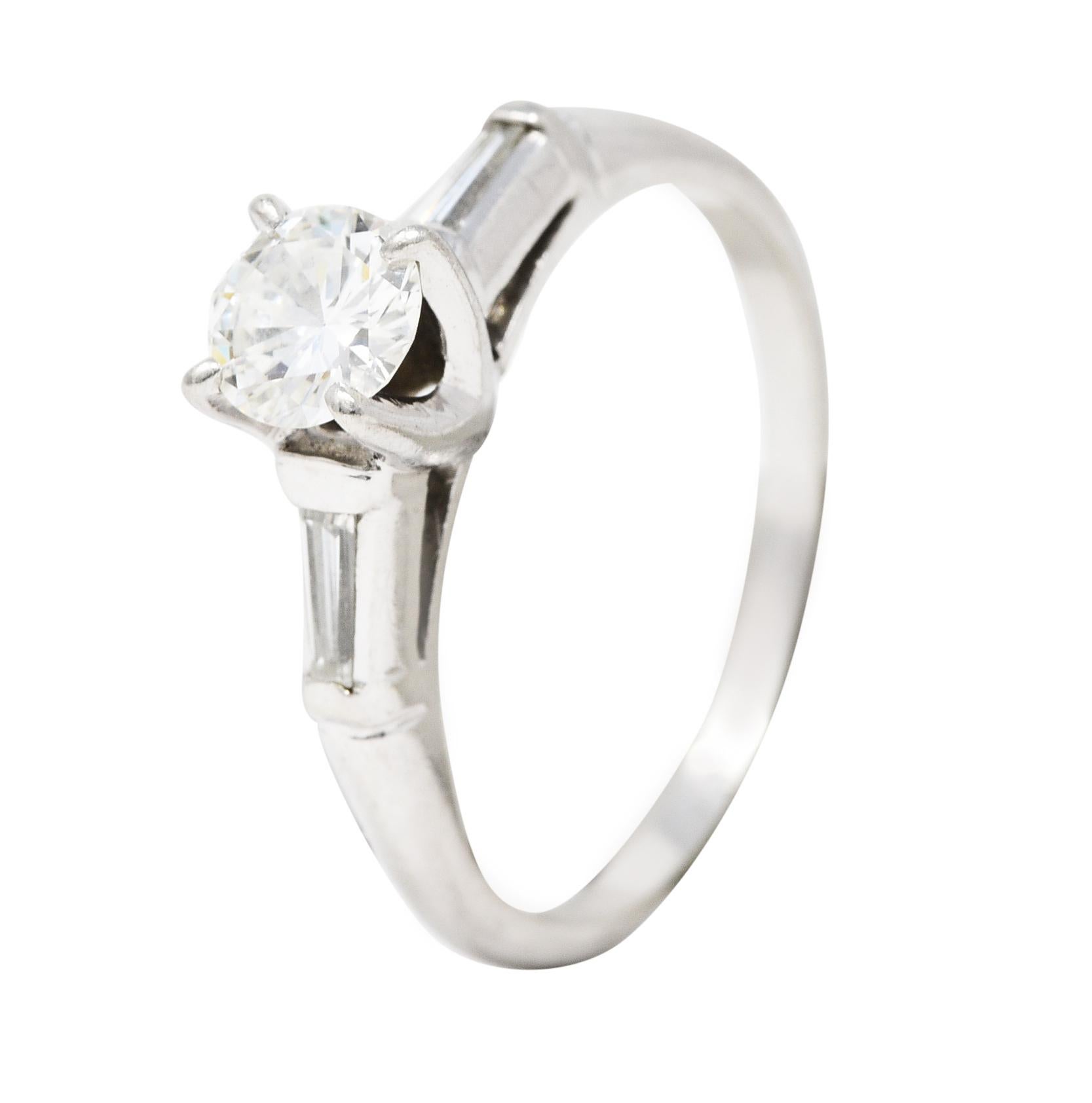 Mid-Century Transitional Cut 0.89 Carat Diamond Platinum Engagement Ring  For Sale 3