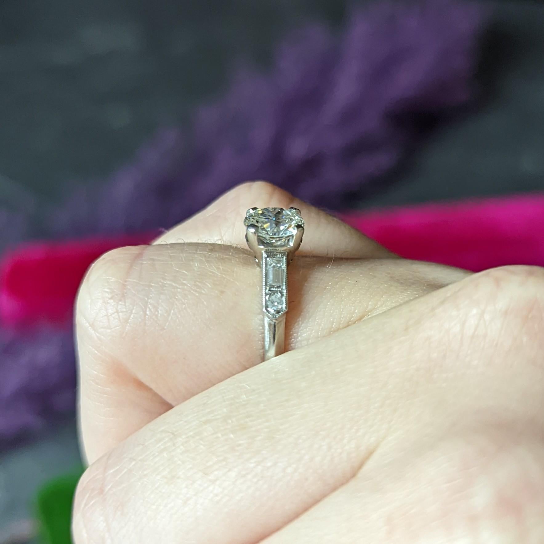 Mid-Century Transitional Cut 1.60 Carats Diamond Platinum Engagement Ring For Sale 8