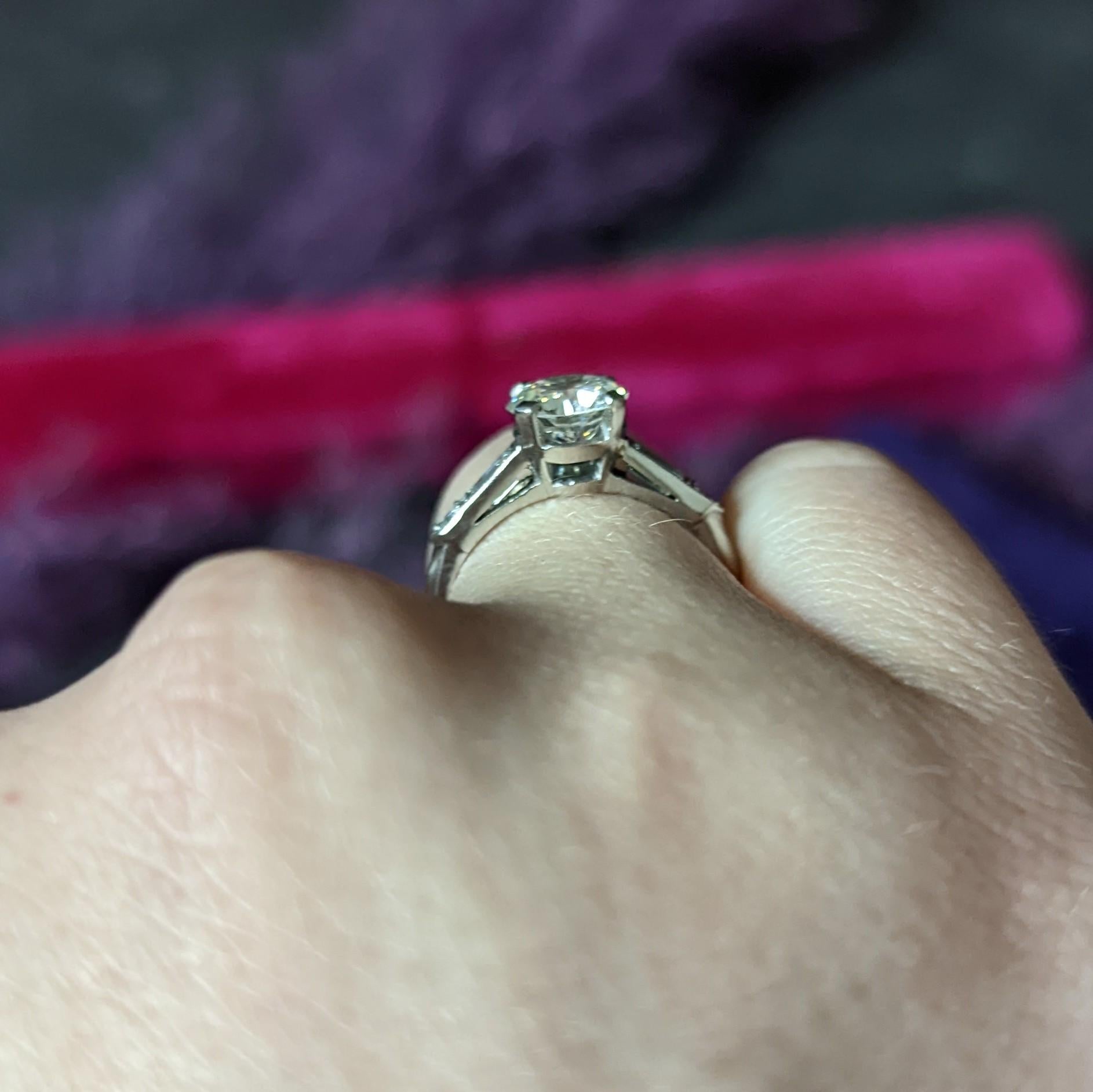 Mid-Century Transitional Cut 1.60 Carats Diamond Platinum Engagement Ring For Sale 9