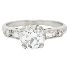 Mid-Century Transitional Cut 1.60 Carats Diamond Platinum Engagement Ring