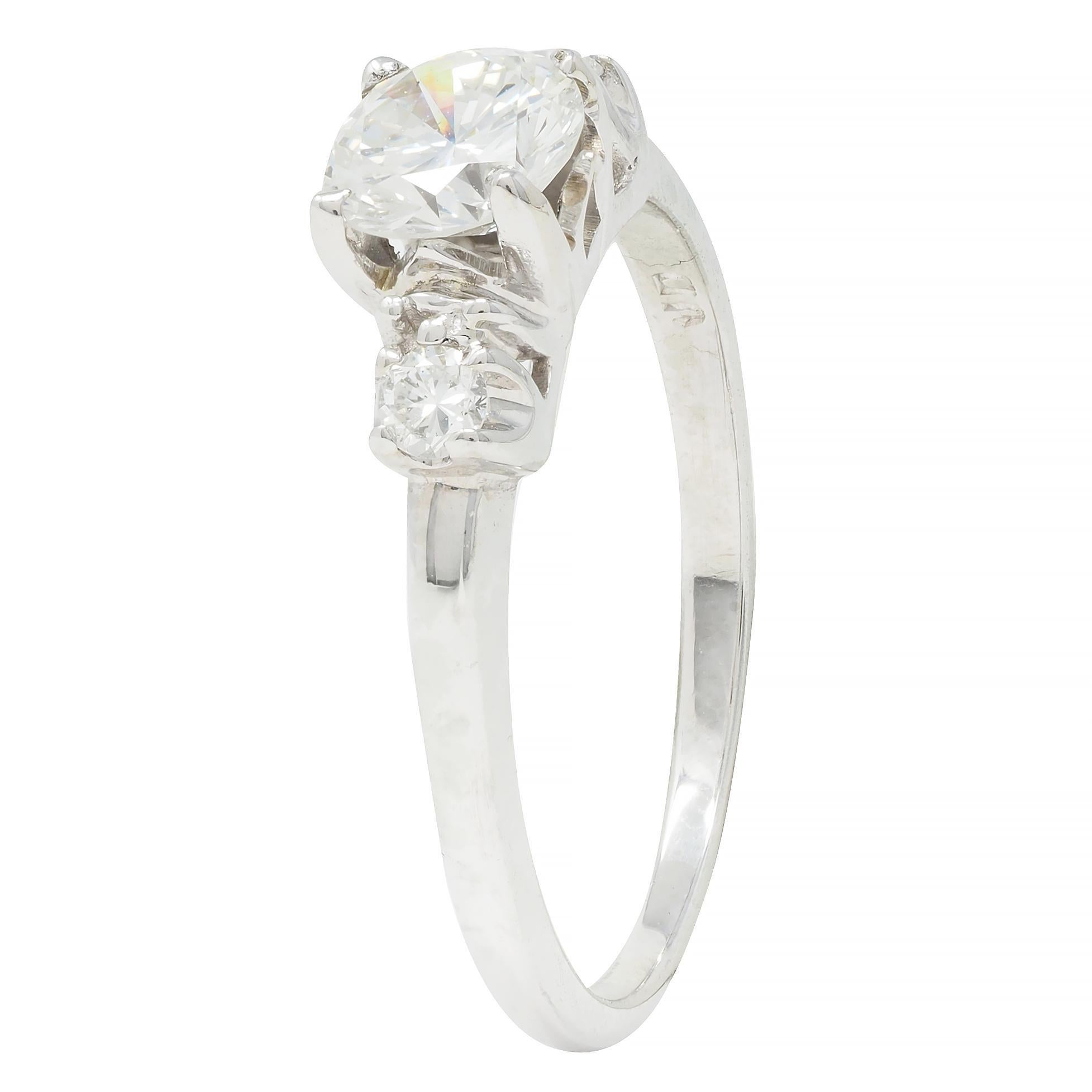 Mid-Century Transitional Cut Diamond 18 Karat White Gold Vintage Engagement Ring For Sale 5