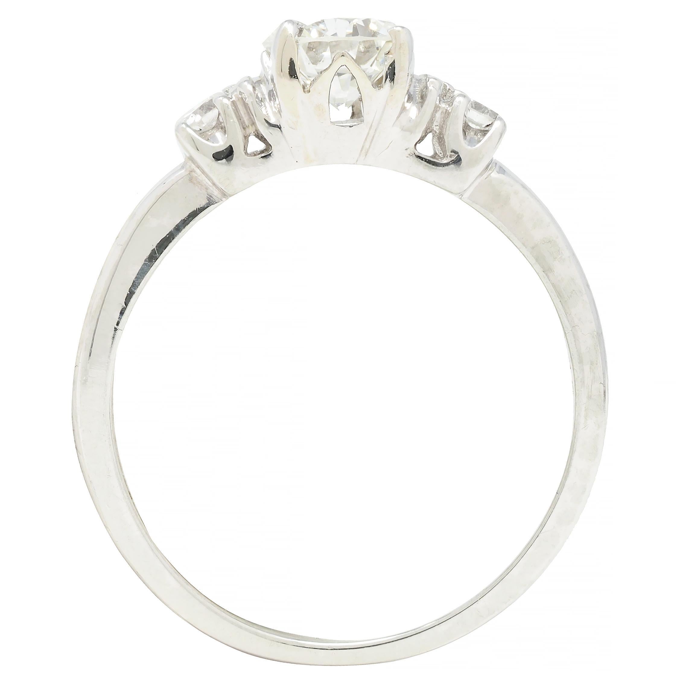 Mid-Century Transitional Cut Diamond 18 Karat White Gold Vintage Engagement Ring For Sale 6