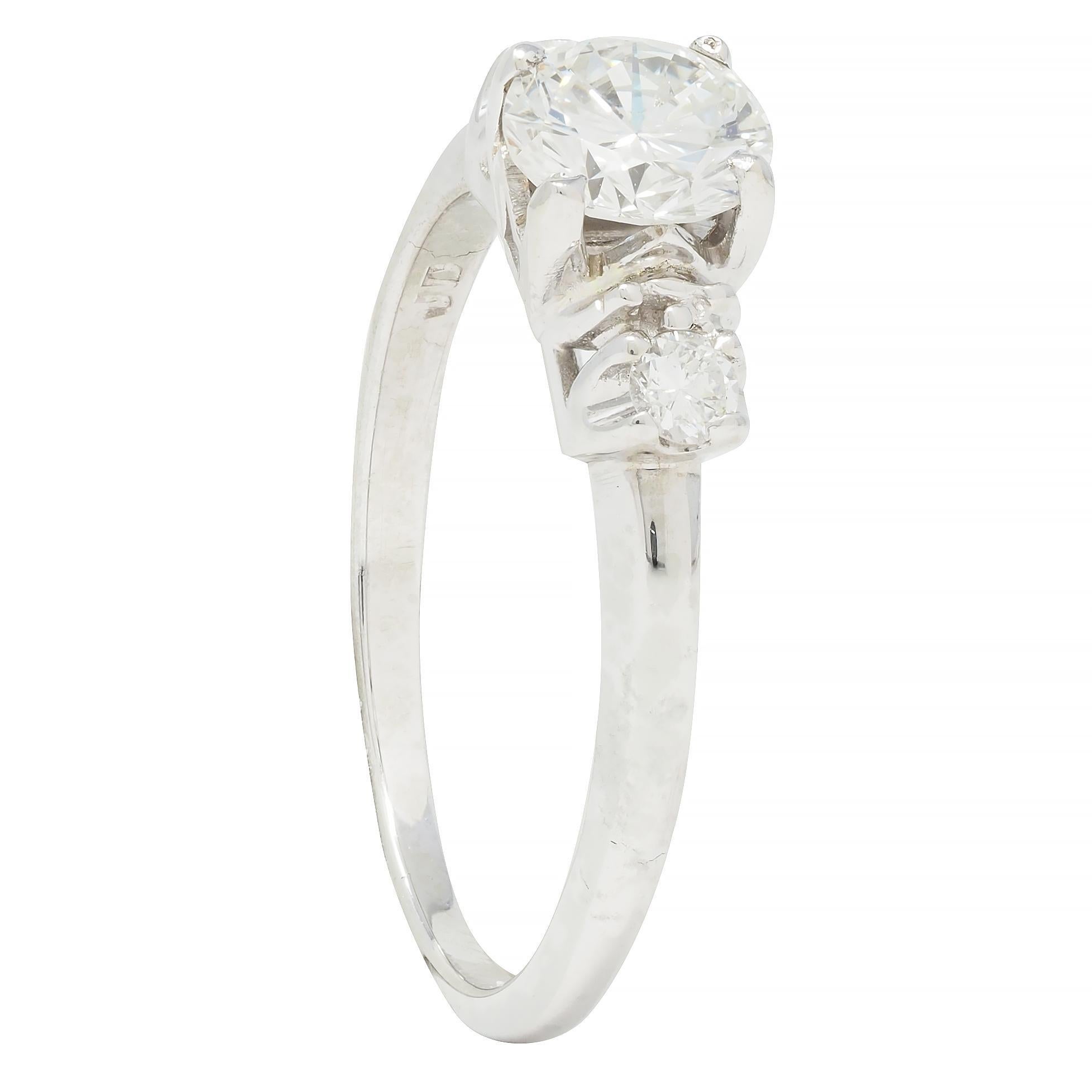 Mid-Century Transitional Cut Diamond 18 Karat White Gold Vintage Engagement Ring For Sale 7