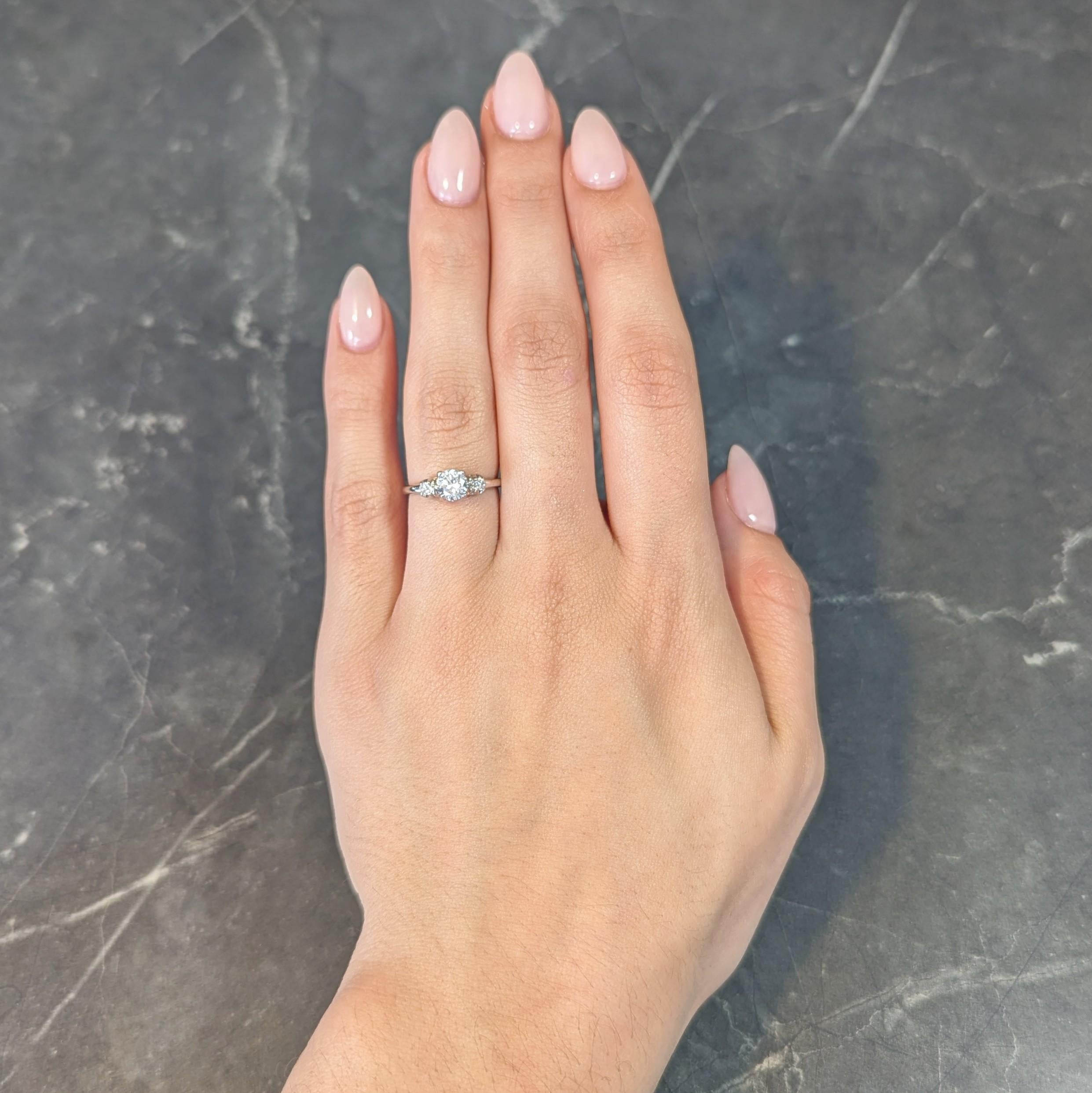Mid-Century Transitional Cut Diamond 18 Karat White Gold Vintage Engagement Ring For Sale 8