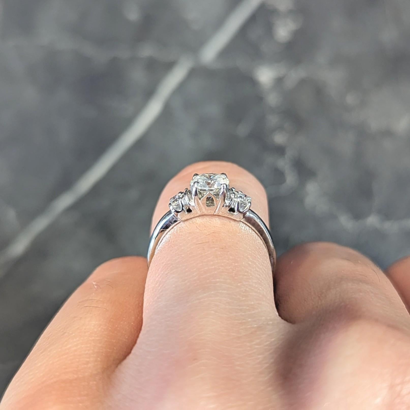 Mid-Century Transitional Cut Diamond 18 Karat White Gold Vintage Engagement Ring For Sale 9