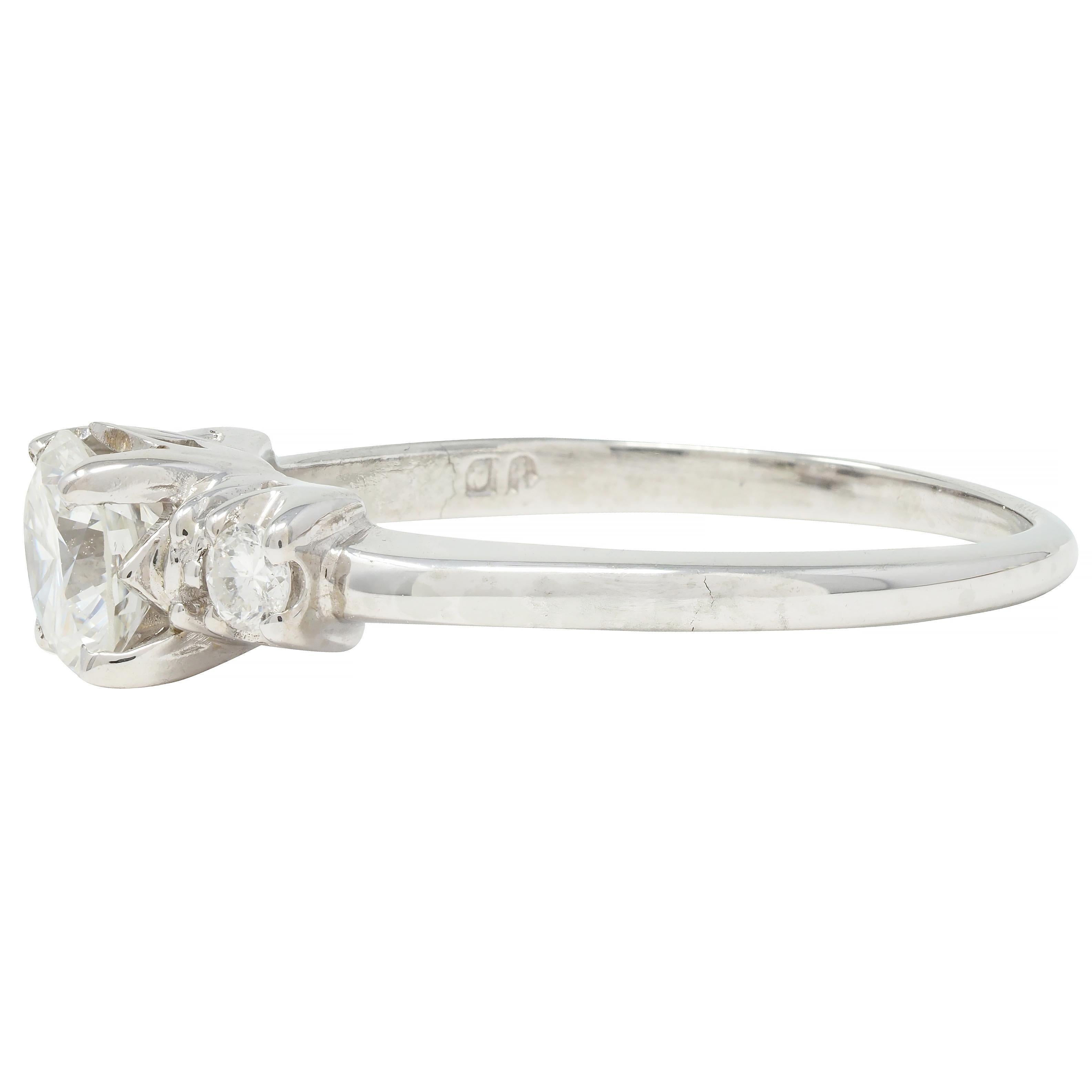 Mid-Century Transitional Cut Diamond 18 Karat White Gold Vintage Engagement Ring For Sale 1