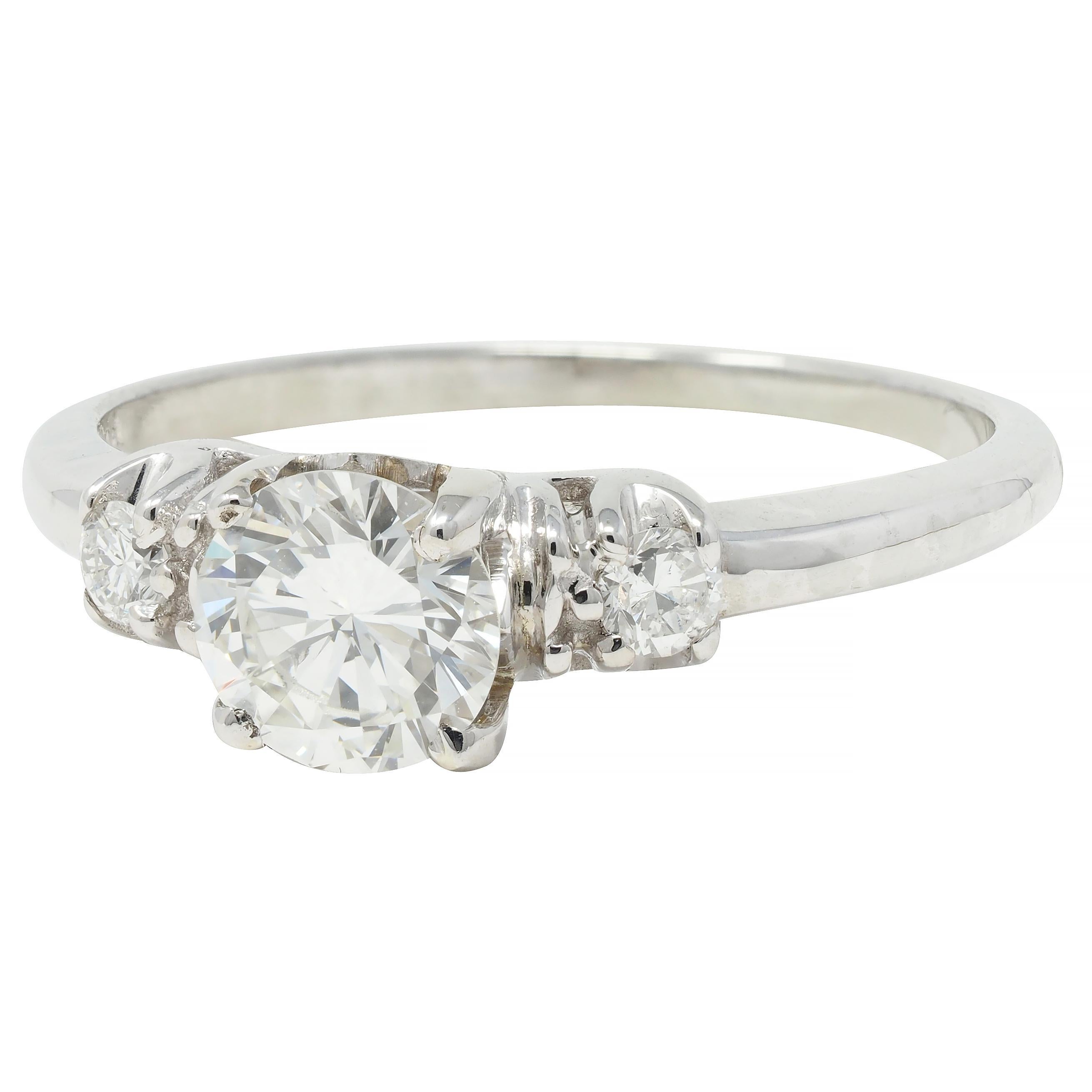 Mid-Century Transitional Cut Diamond 18 Karat White Gold Vintage Engagement Ring For Sale 1