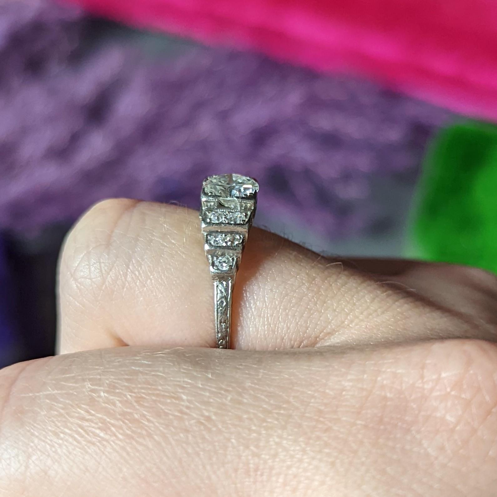 Mid-Century Transitional Cut Diamond Platinum Heart Vintage Engagement Ring For Sale 5