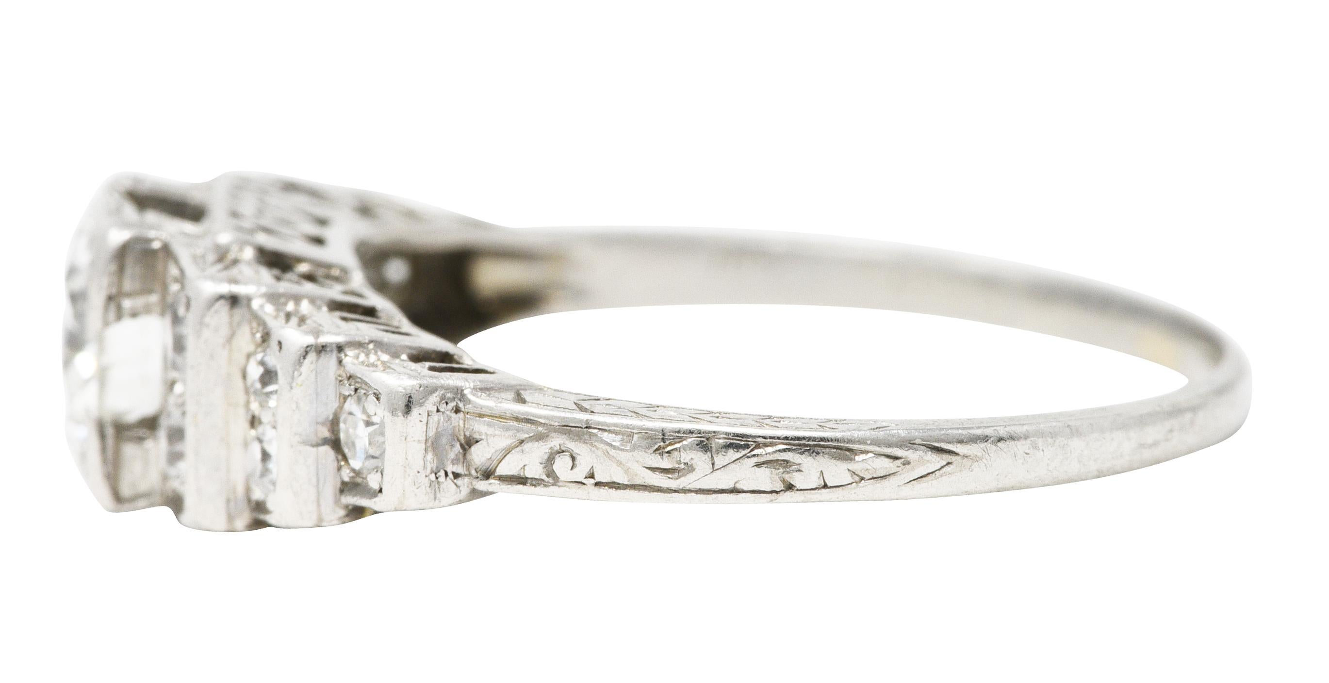 Women's or Men's Mid-Century Transitional Cut Diamond Platinum Heart Vintage Engagement Ring For Sale