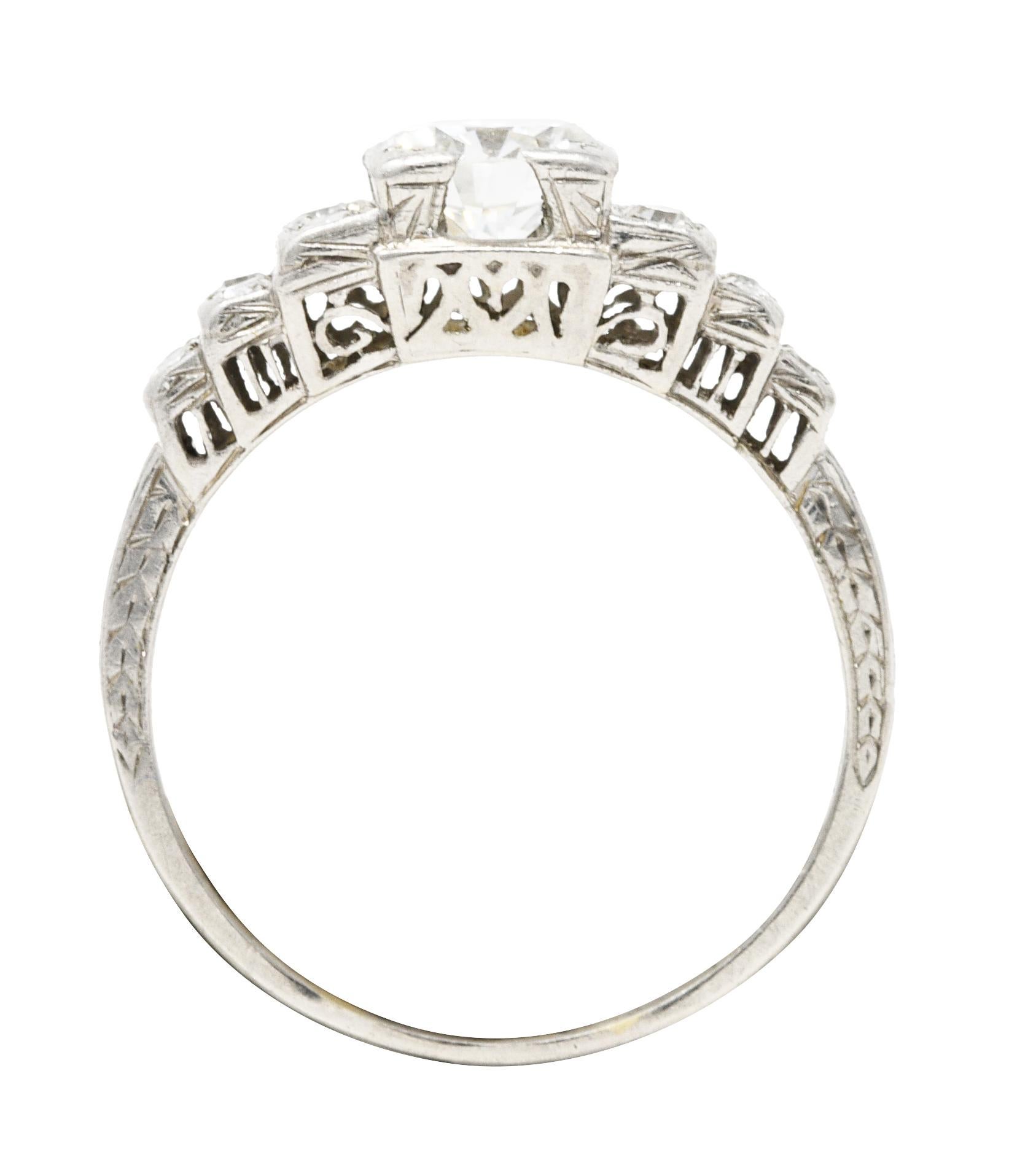 Mid-Century Transitional Cut Diamond Platinum Heart Vintage Engagement Ring For Sale 2