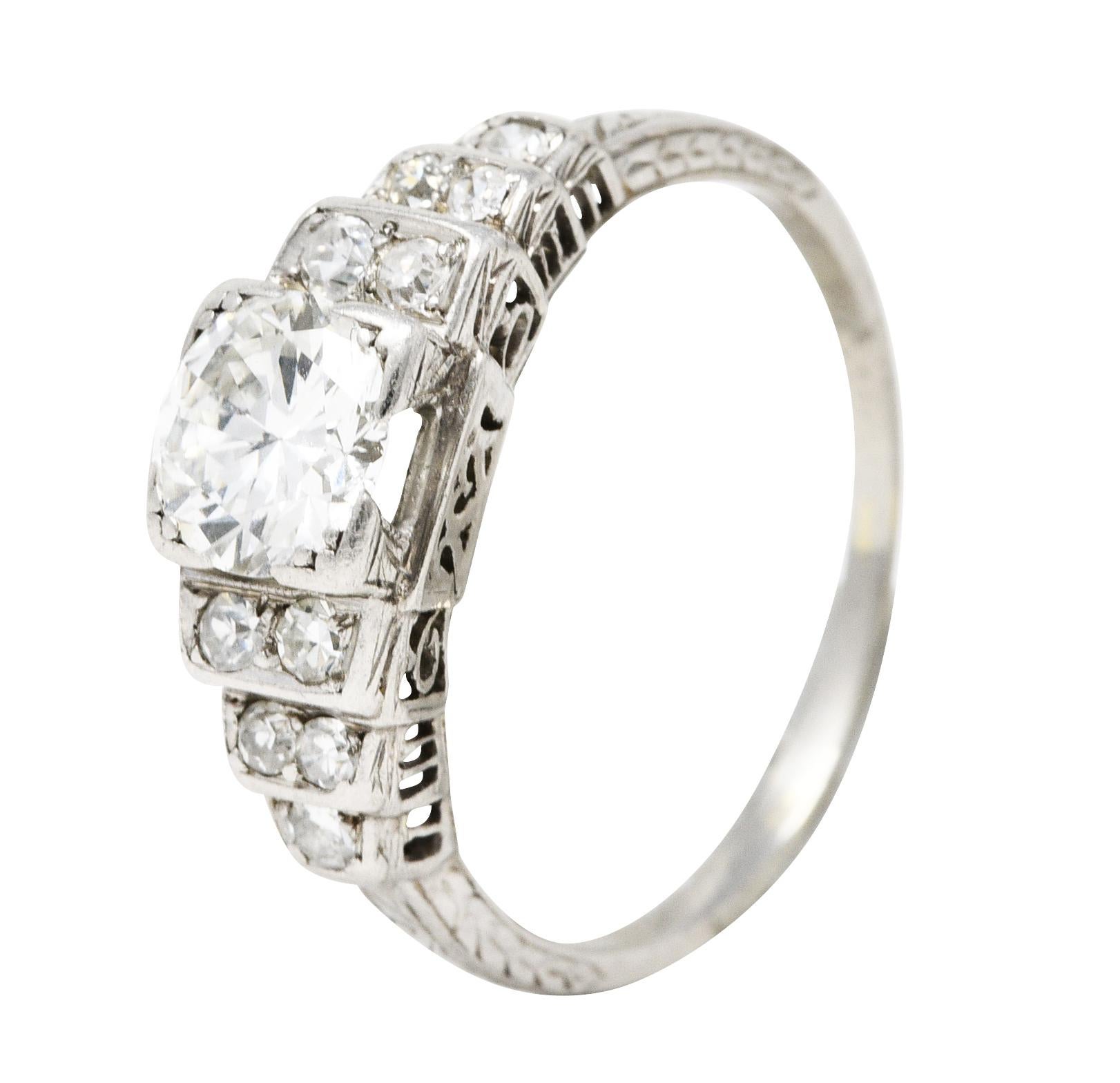 Mid-Century Transitional Cut Diamond Platinum Heart Vintage Engagement Ring For Sale 3