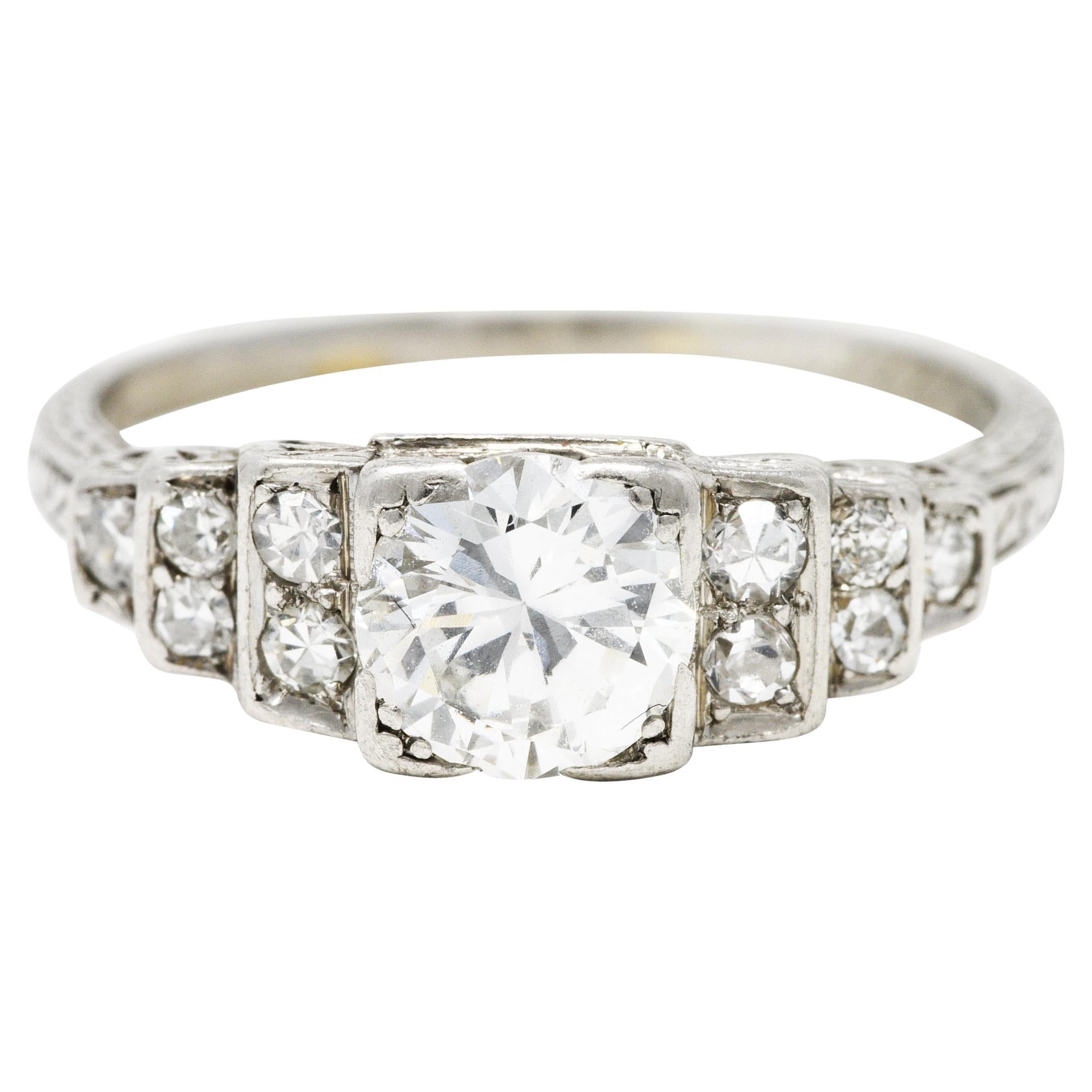 Mid-Century Transitional Cut Diamond Platinum Heart Vintage Engagement Ring For Sale
