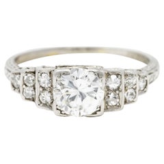 Mid-Century Transitional Cut Diamond Platinum Heart Vintage Engagement Ring