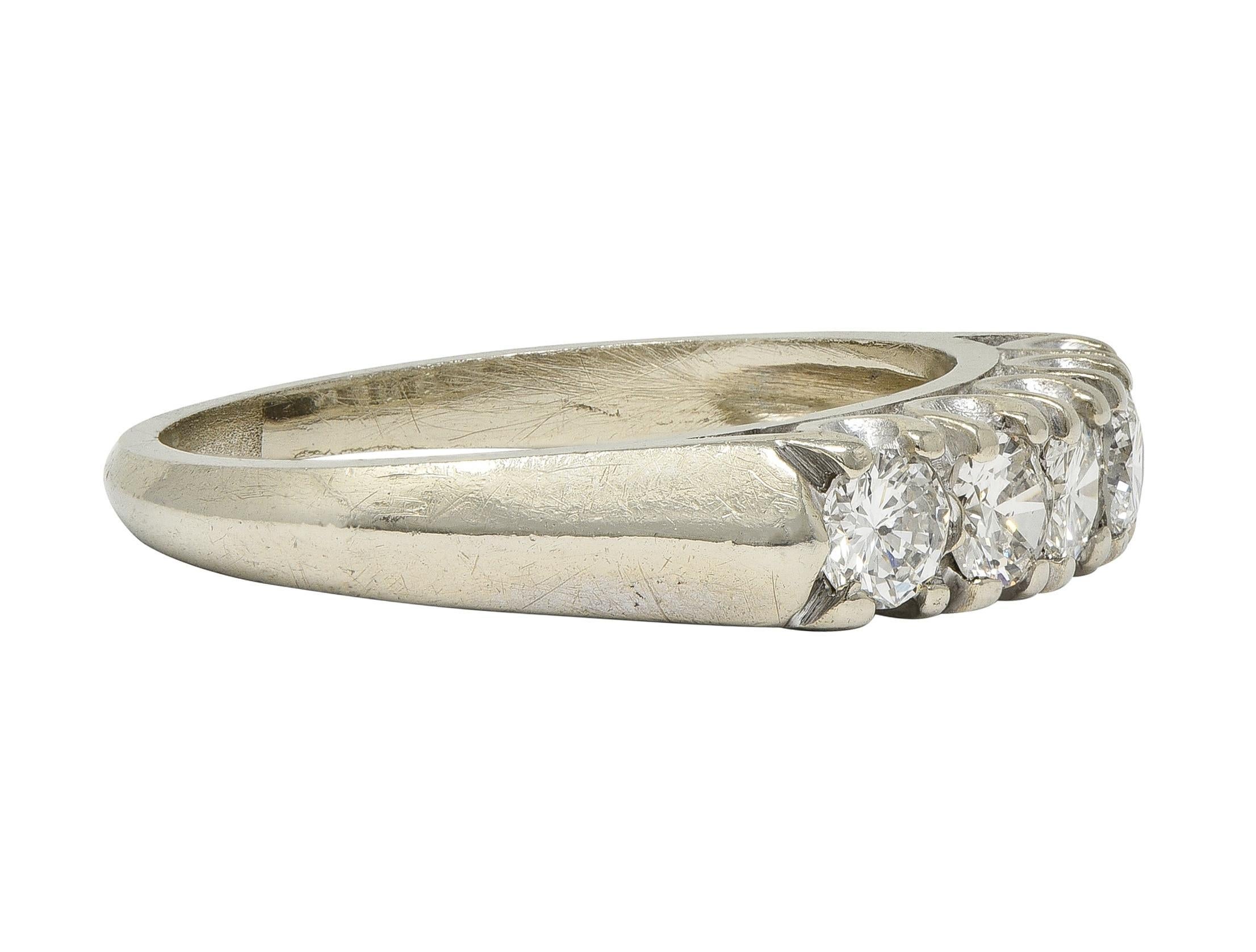 Brilliant Cut Mid-Century Transitional Diamond 14K Gold Vintage Fishtail Wedding Band Ring For Sale
