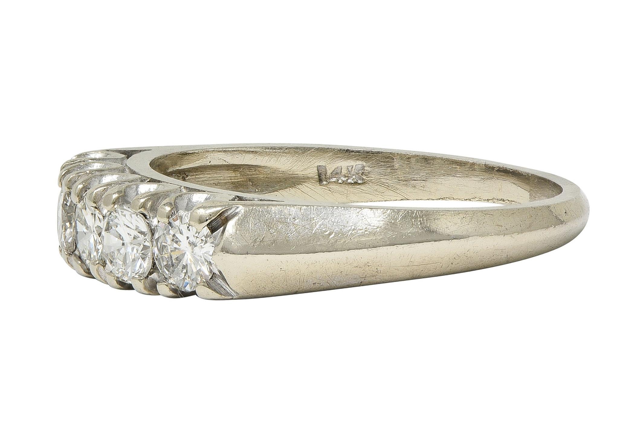 Women's or Men's Mid-Century Transitional Diamond 14K Gold Vintage Fishtail Wedding Band Ring For Sale