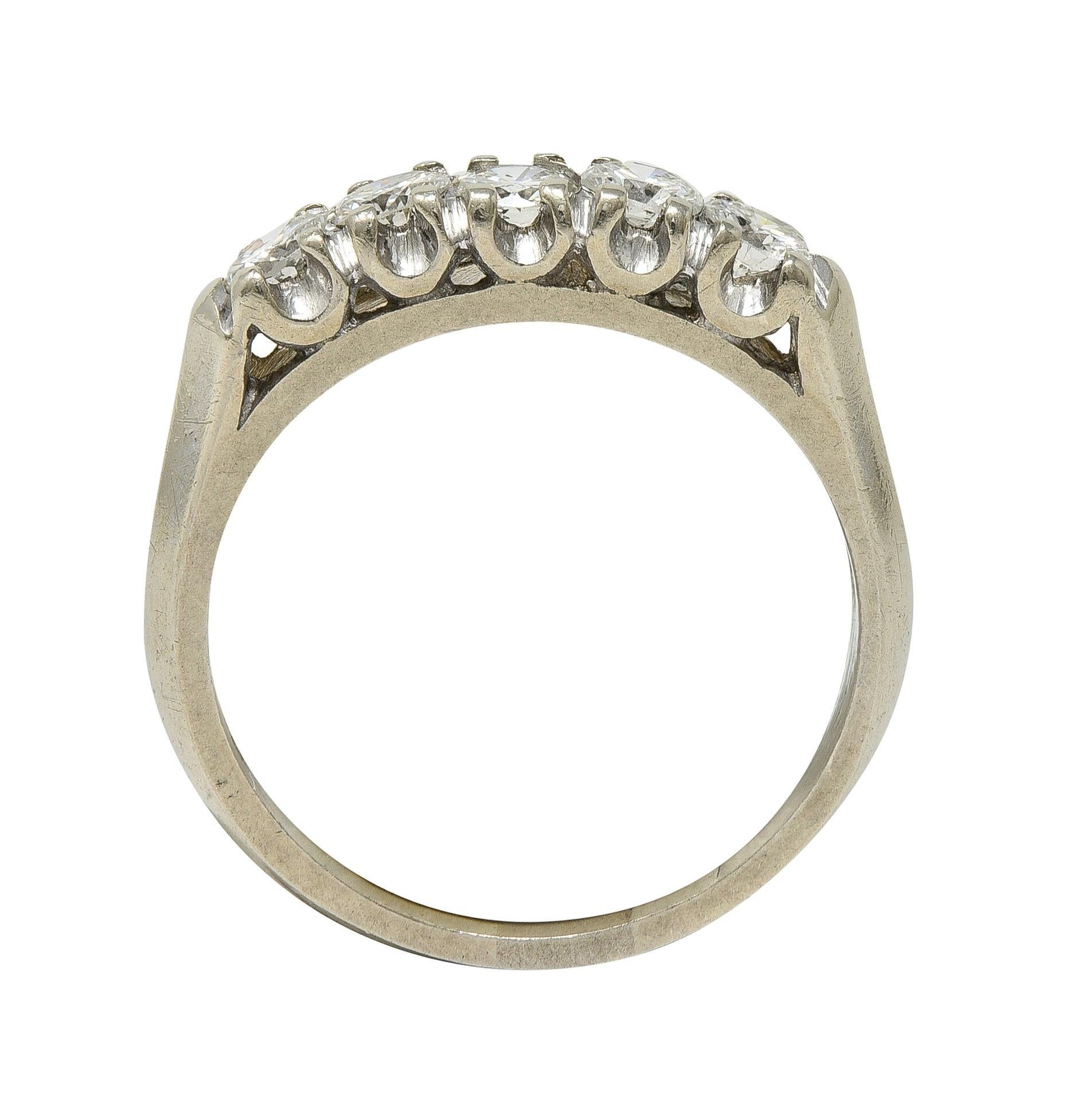Mid-Century Transitional Diamond 14K Gold Vintage Fishtail Wedding Band Ring For Sale 2