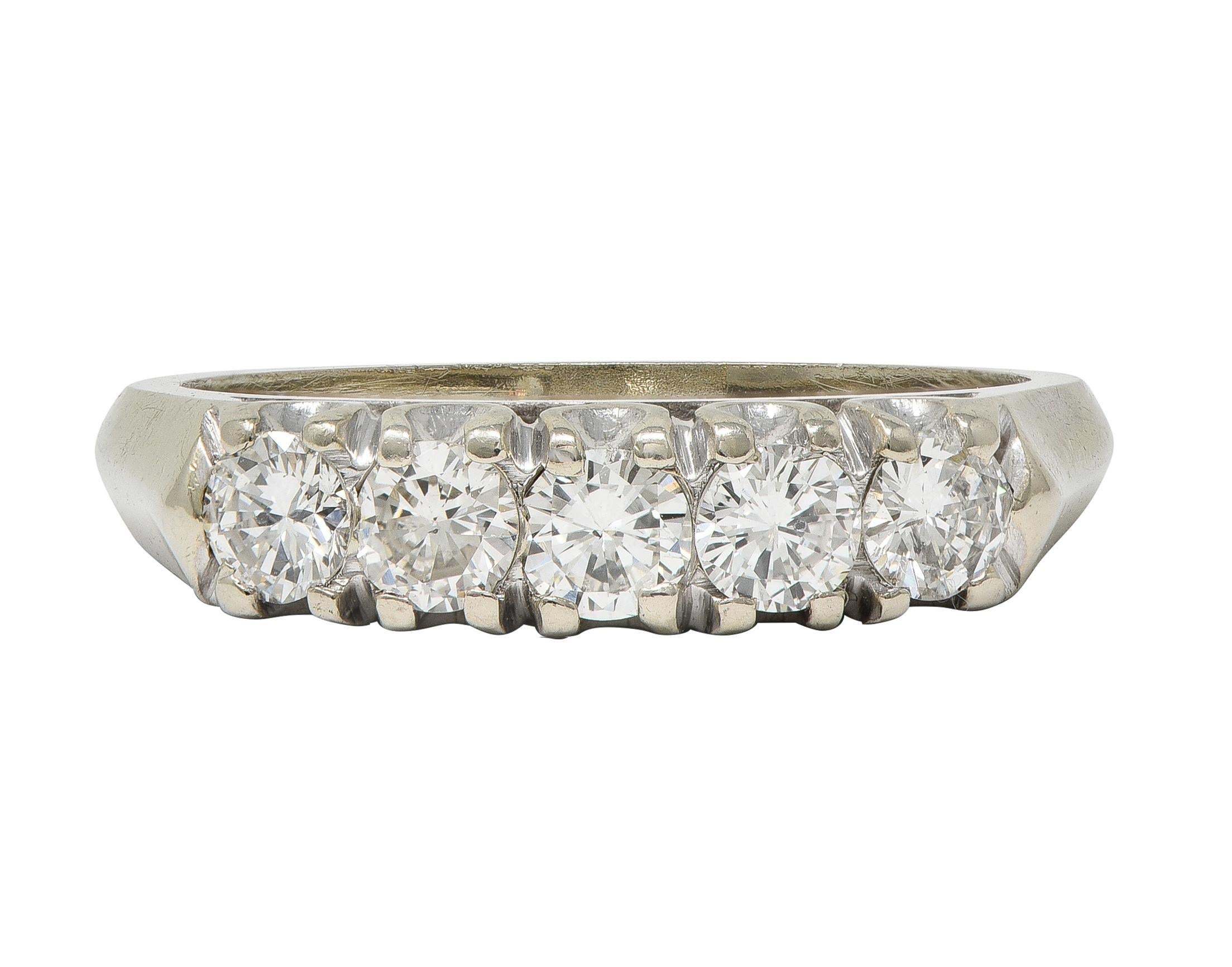 Mid-Century Transitional Diamond 14K Gold Vintage Fishtail Wedding Band Ring